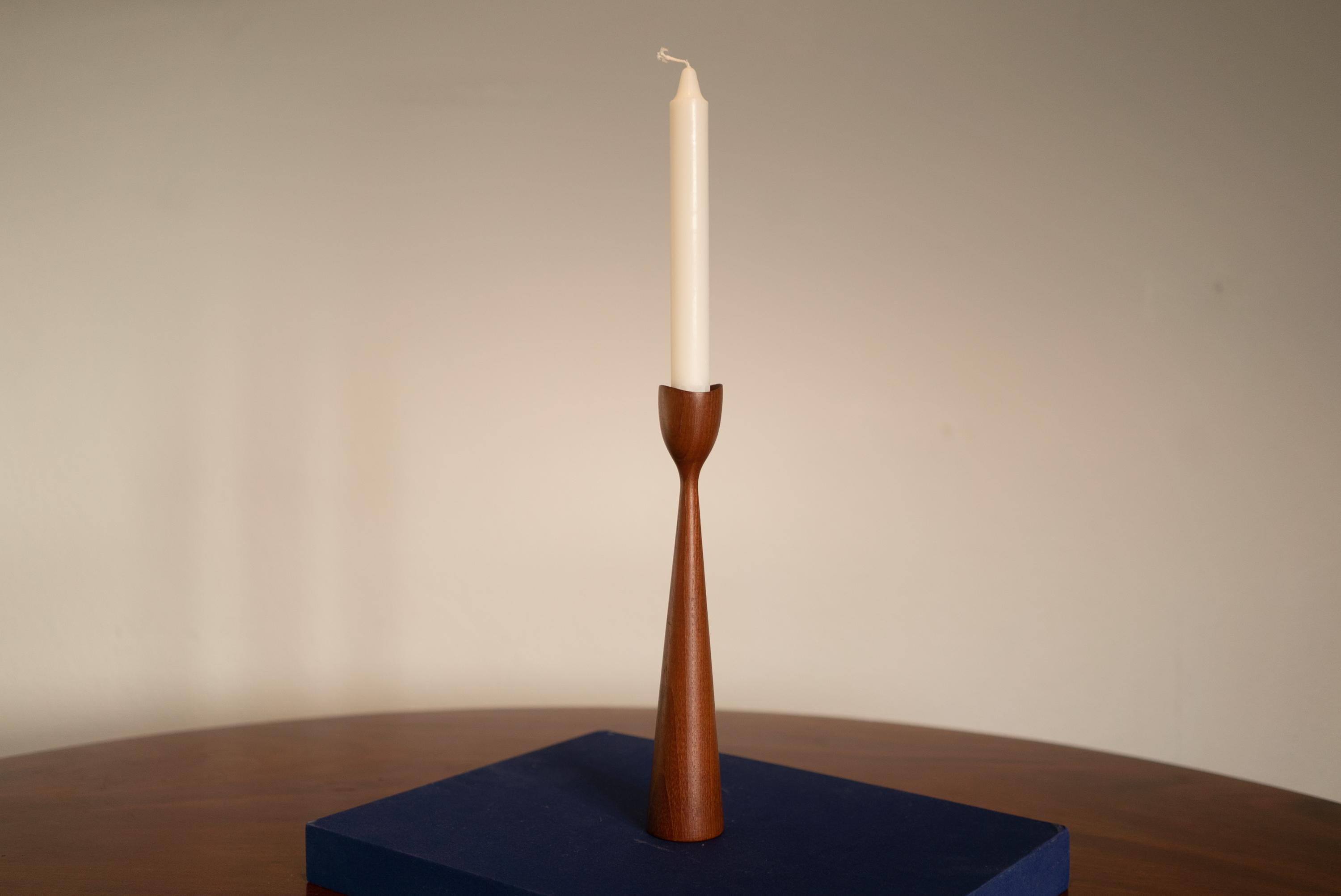 Hand-Crafted Pair of Midcentury Danish Teak Candlesticks, Denmark, 1960s