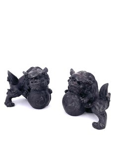 Pair of Midcentury Dark Blue Chinese Resin Foo Dogs Bookends