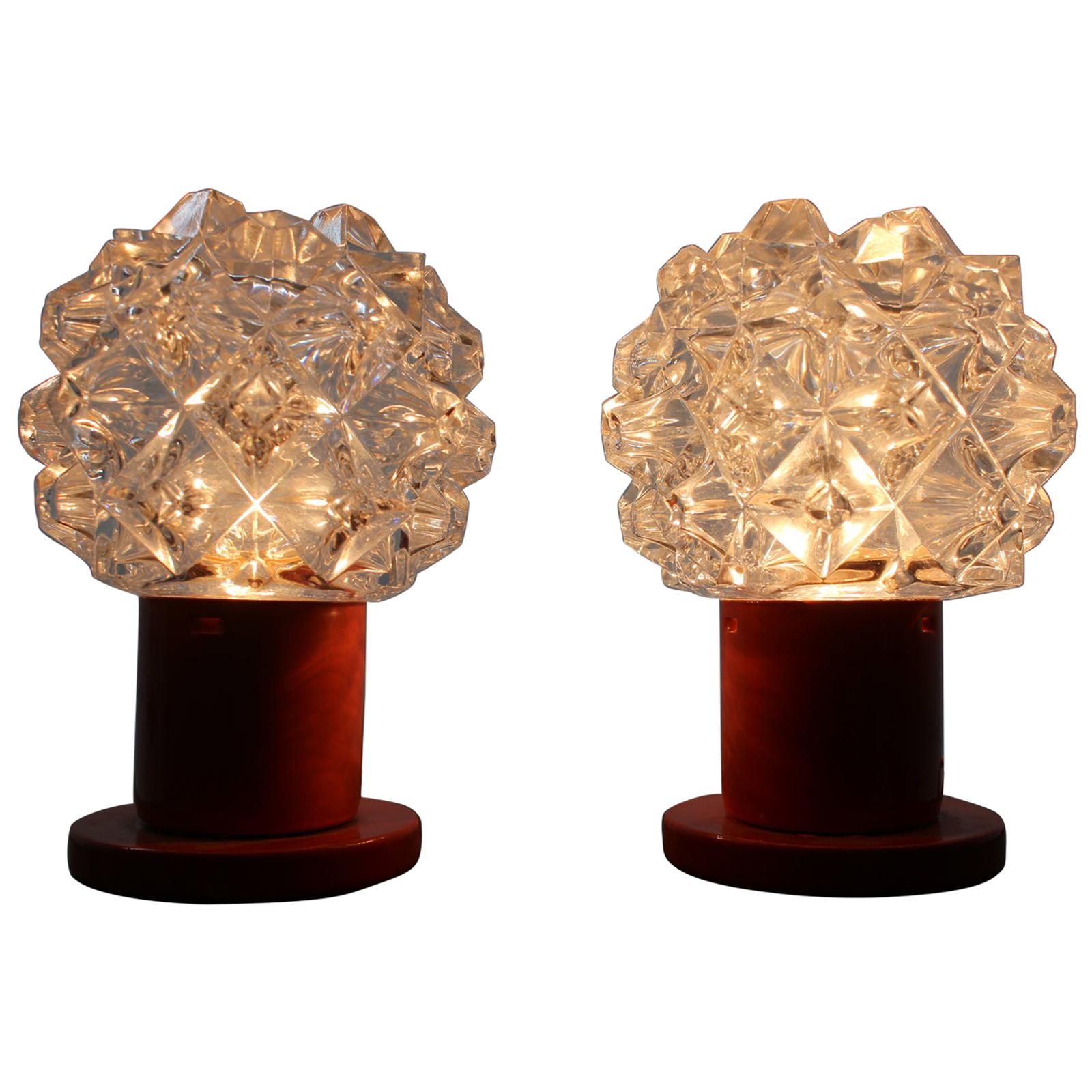 Pair of Midcentury Design Glass Table Lamps, Kamenicky Senov, 1970s