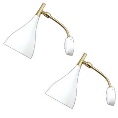 Pair of Midcentury Mirror Brass Sconces Wall  Lights, Stilnovo Gio Ponti Era