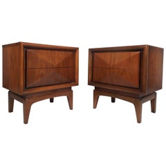 Pair of Midcentury Diamond Front Nightstands