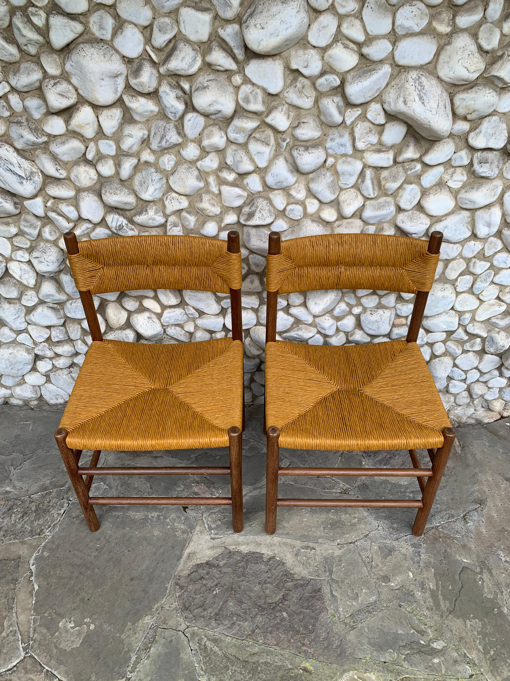 Mid-Century Modern Pair of Midcentury Dordogne Dining Chairs, Charlotte Perriand for Robert Sentou