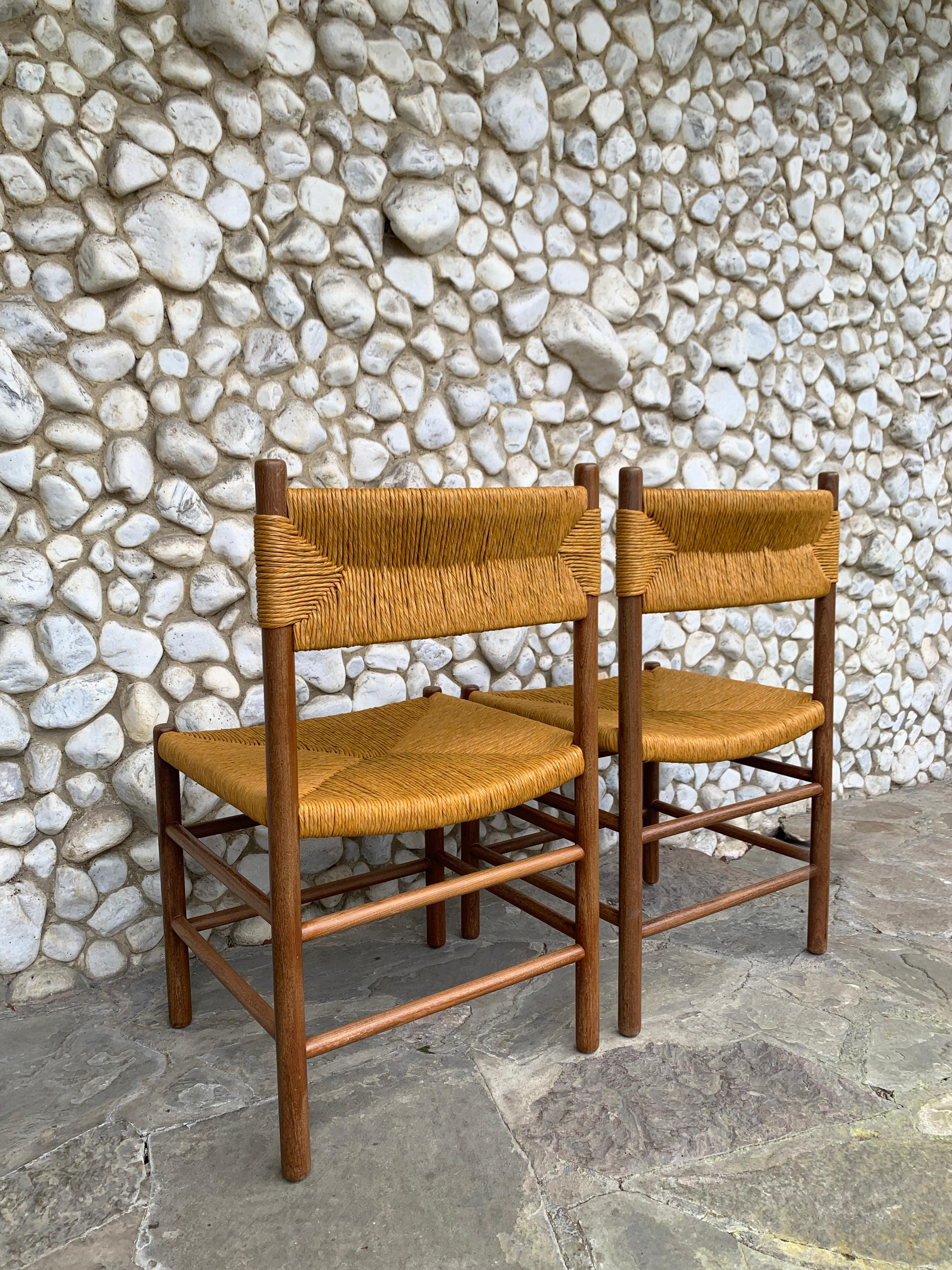 Pair of Midcentury Dordogne Dining Chairs, Charlotte Perriand for Robert Sentou 1
