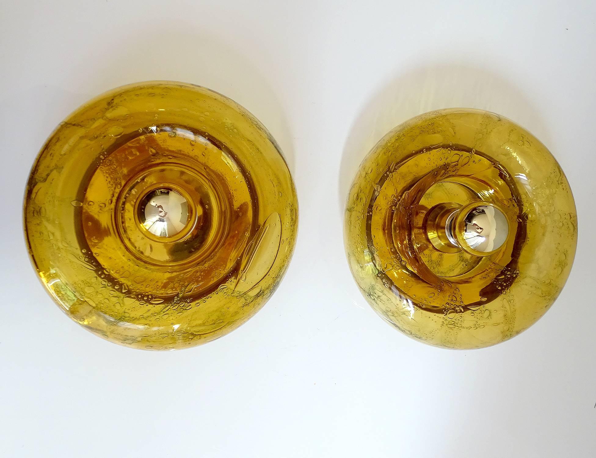 German Pair of  MidCentury Doria Murano Amber Glass Mirror Sconces, Gio Ponti Era