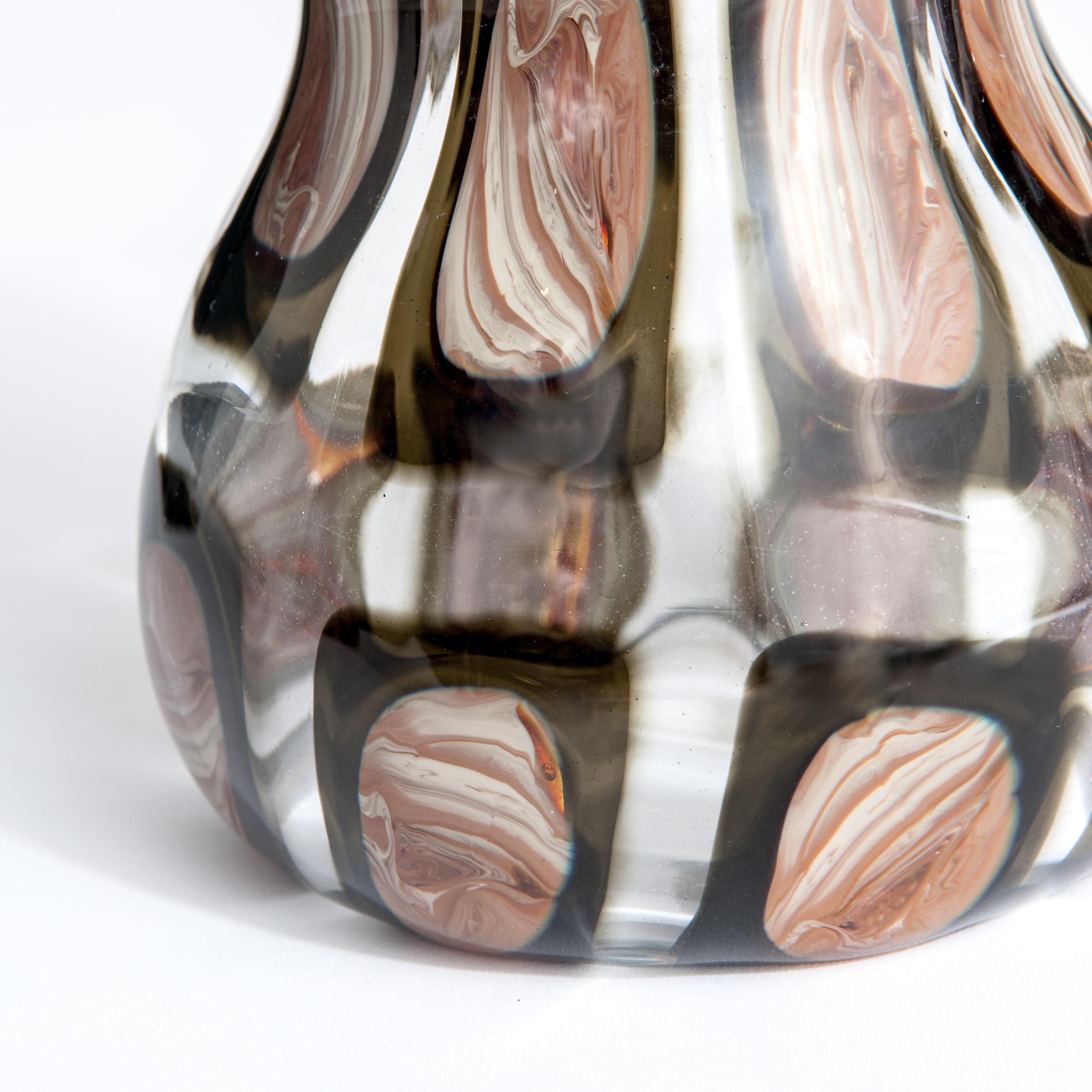 Pair of Midcentury Dorico Muranoglass Vases Brown-Camel-Clear by Ercole Barovier In Good Condition In Salzburg, AT