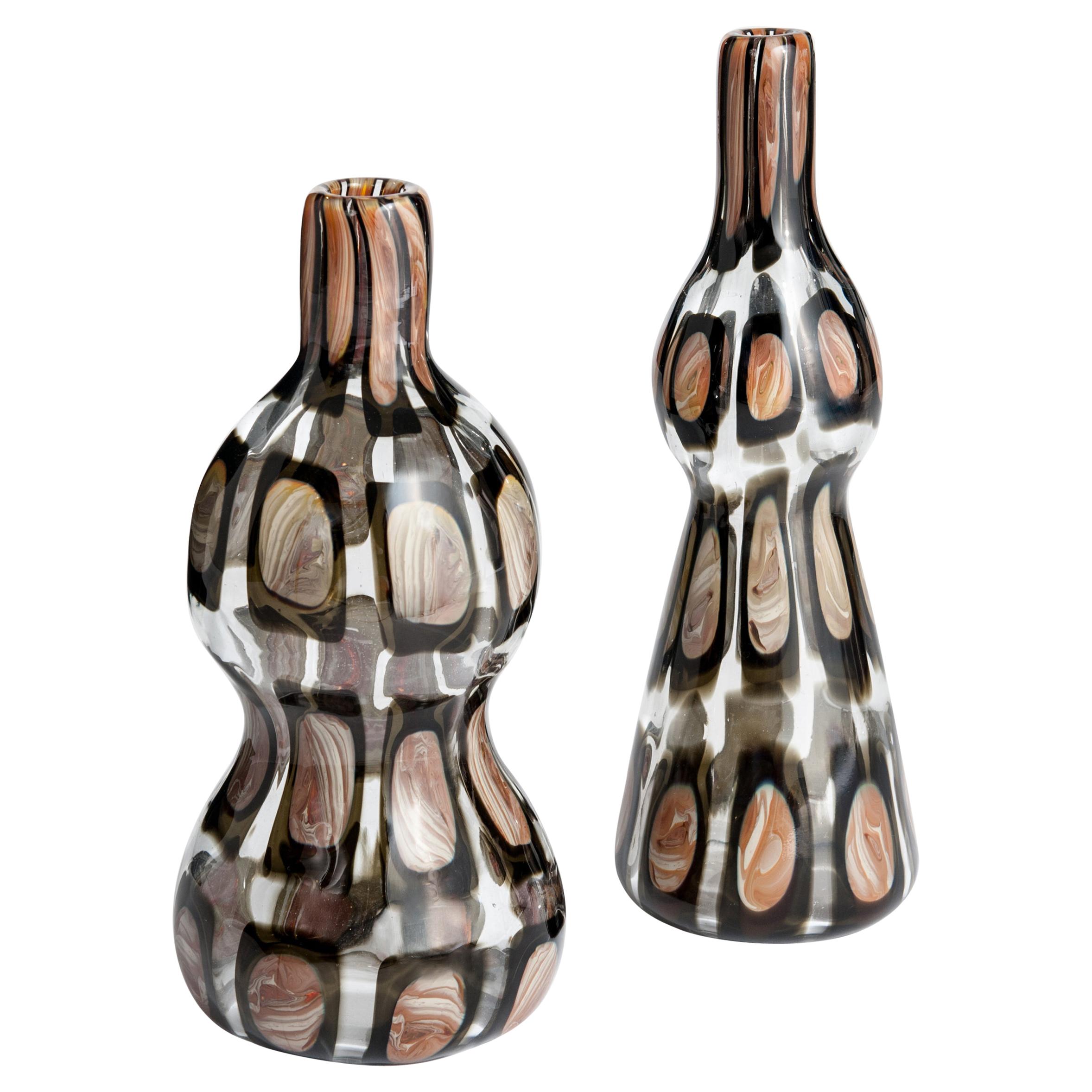 Pair of Midcentury Dorico Muranoglass Vases Brown-Camel-Clear by Ercole Barovier