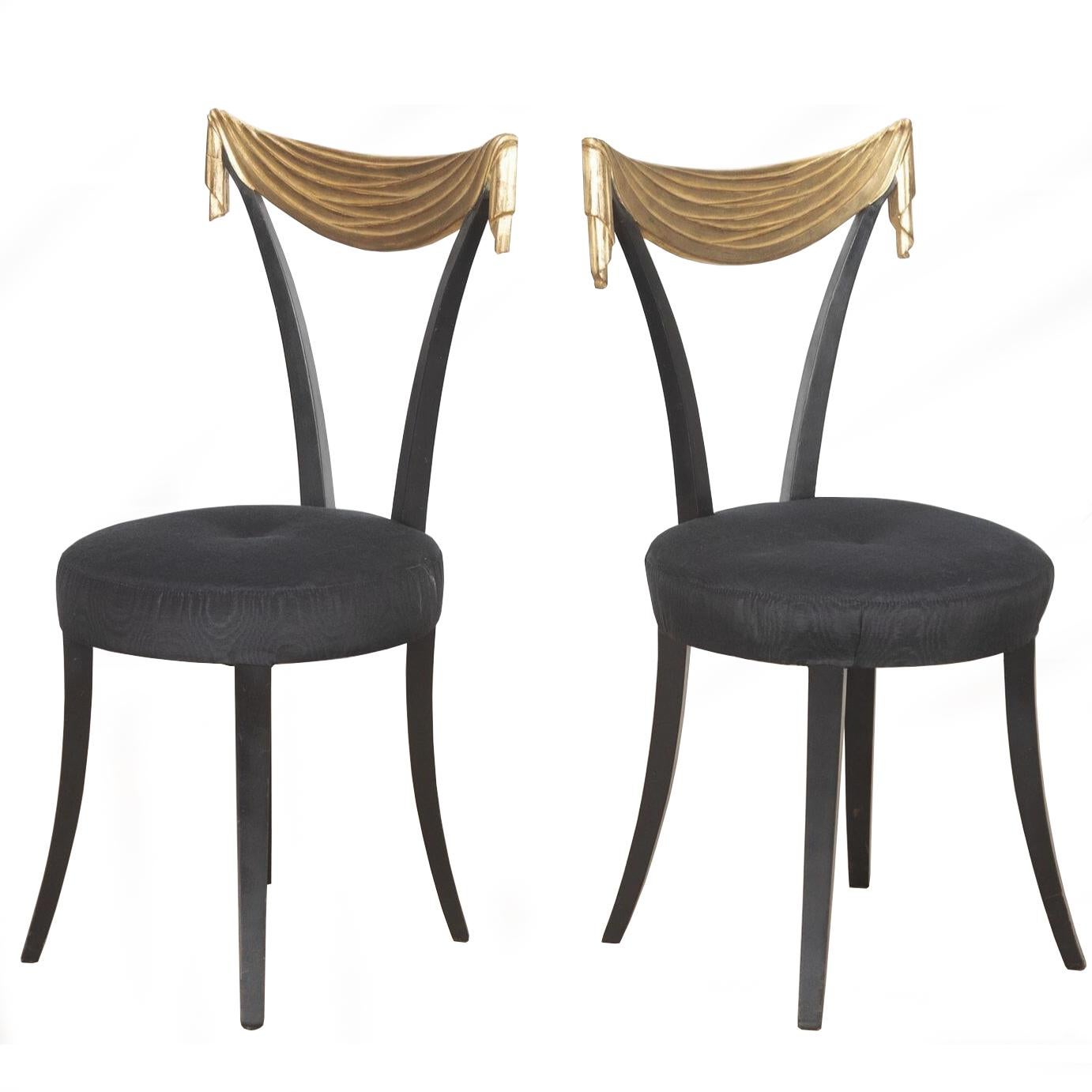Central American Pair of Midcentury Dorothy Draper Style Gilded Grosfeld House Side Chairs For Sale