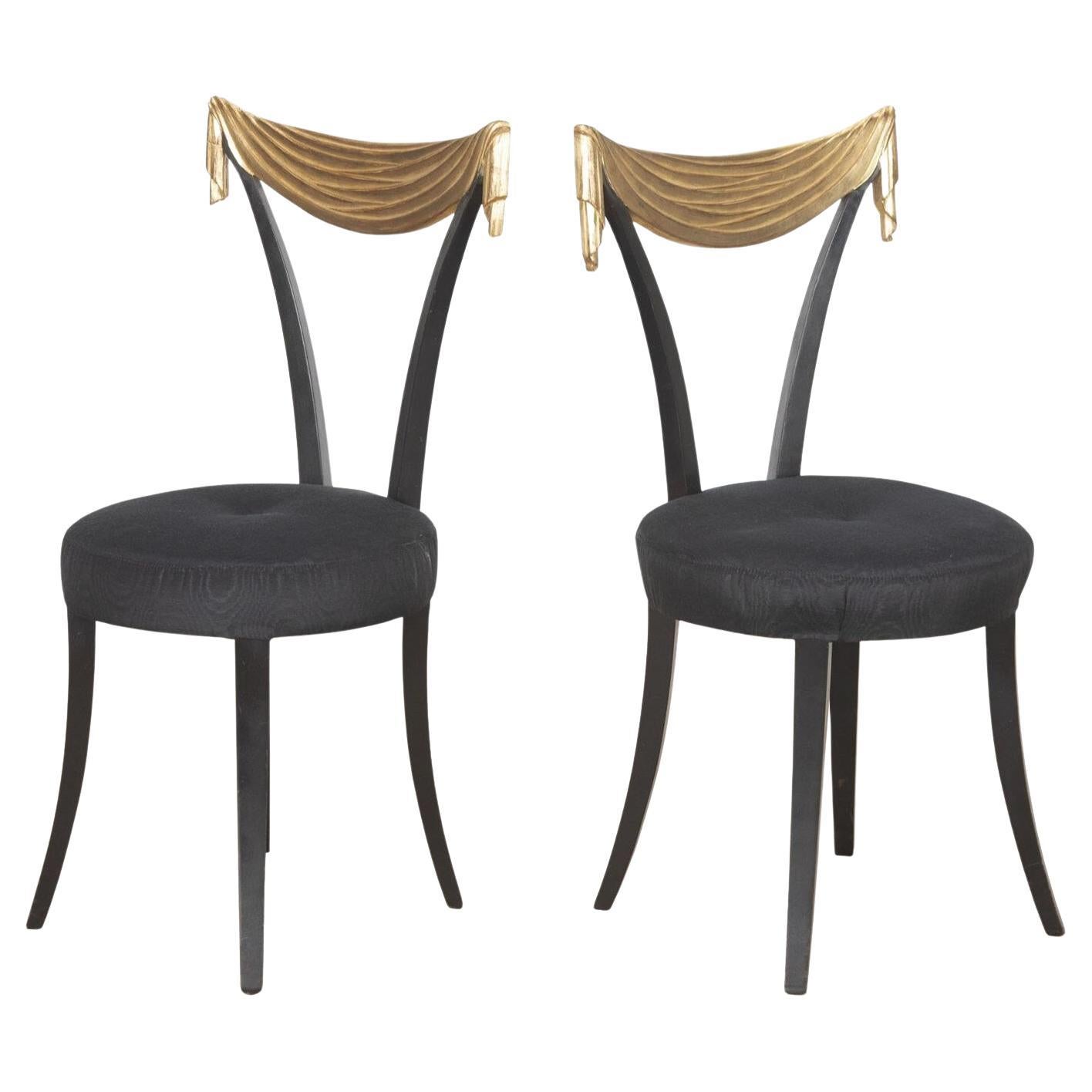 Pair of Midcentury Dorothy Draper Style Gilded Grosfeld House Side Chairs For Sale