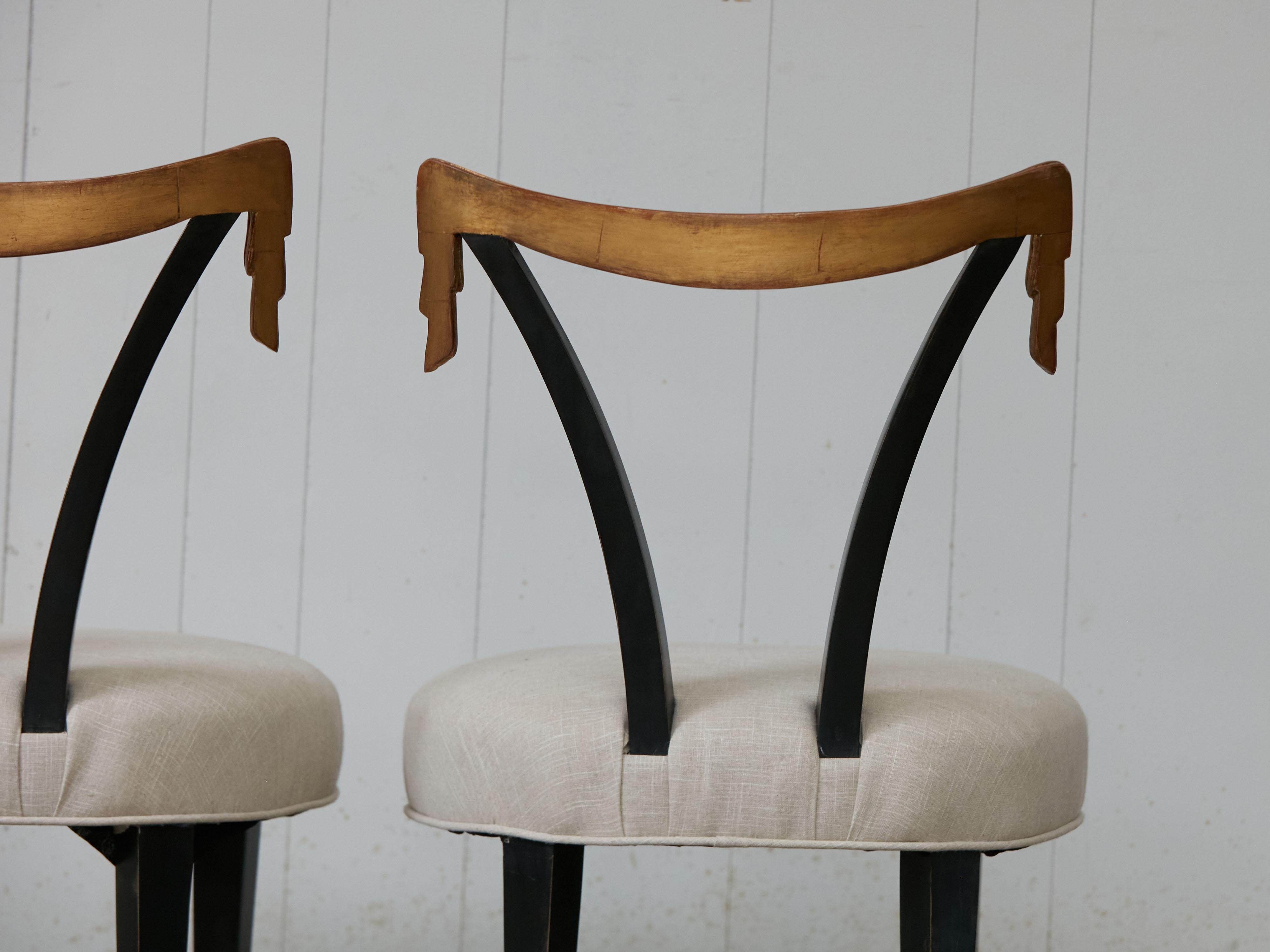 Pair of Midcentury Dorothy Draper Style Hollywood Regency Black and Gold Chairs For Sale 6