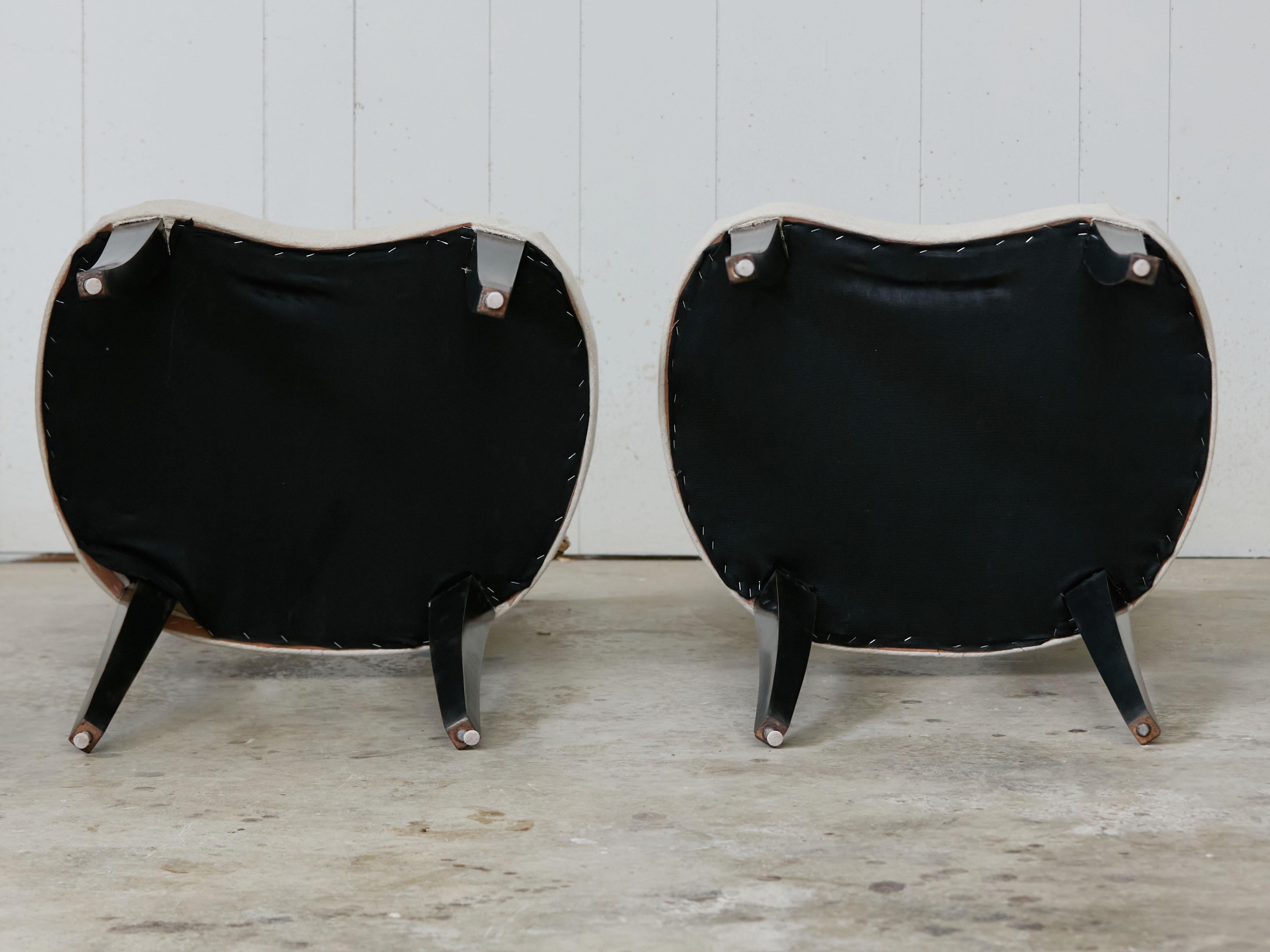 Pair of Midcentury Dorothy Draper Style Hollywood Regency Black and Gold Chairs For Sale 11