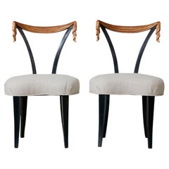 Pair of Midcentury Dorothy Draper Style Hollywood Regency Black and Gold Chairs