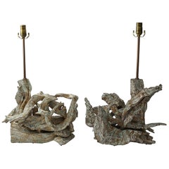 Pair of Midcentury Driftwood Table Lamps