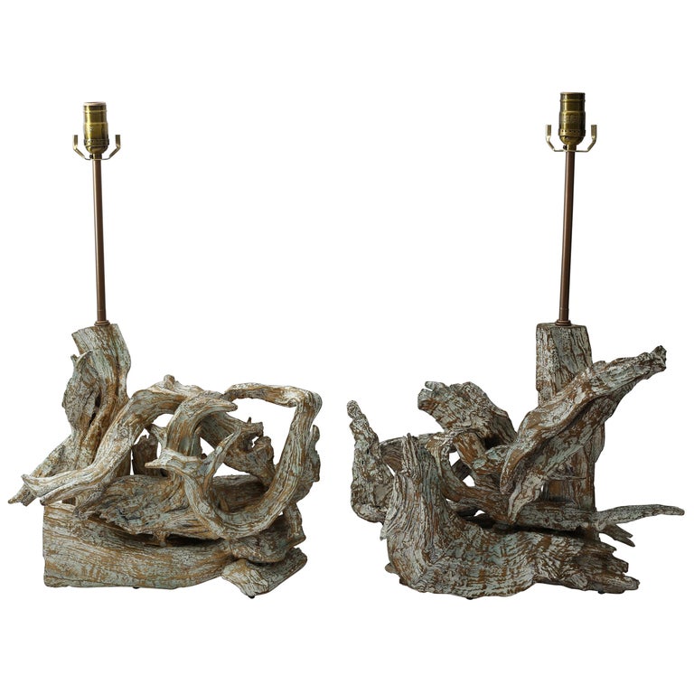 Driftwood table lamps, 1950s–60s, offered by Iconic Snob Galeries