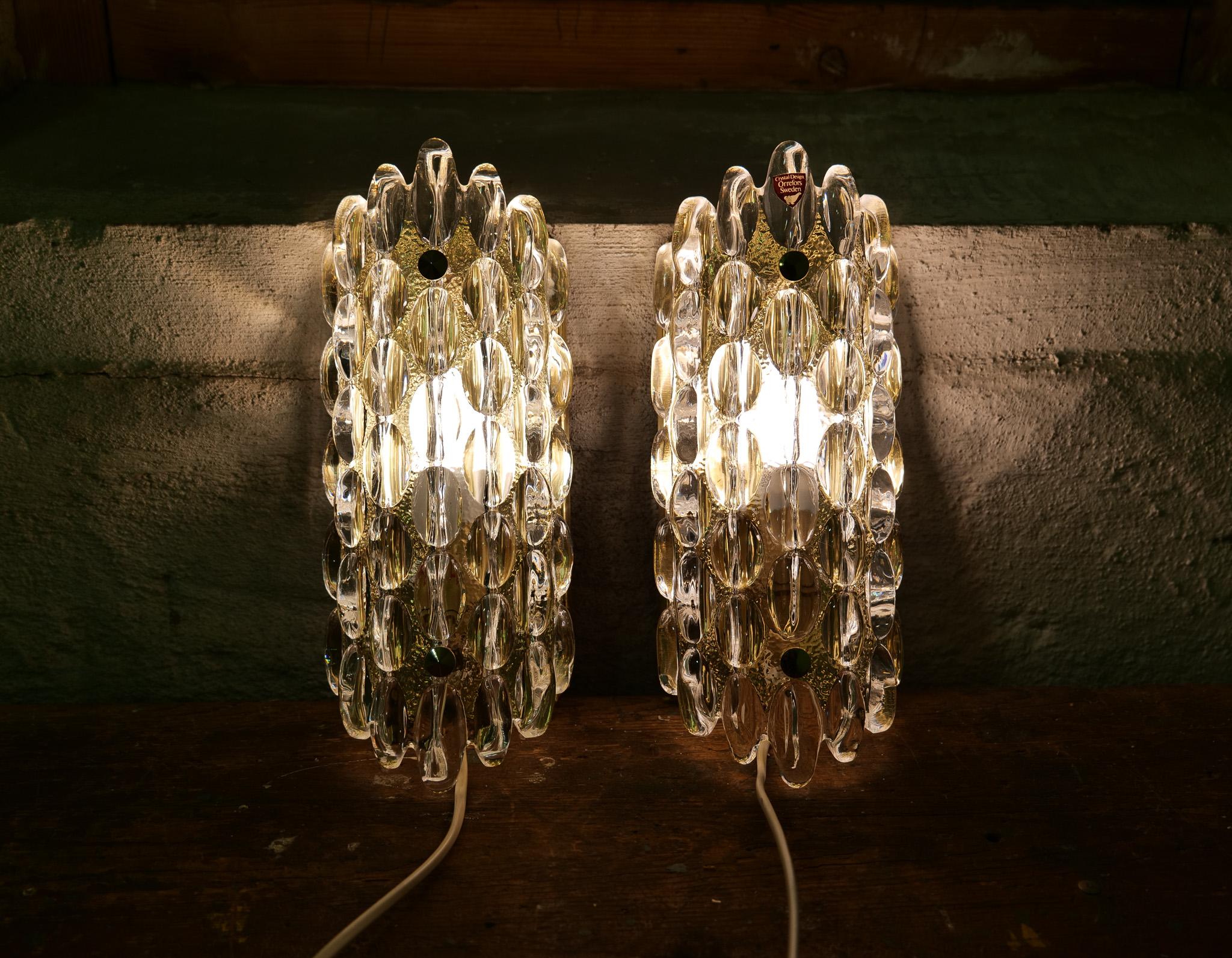 Midcentury Modern Drop Shaped Crystal Wall Lamps Orrefors by Carl Fagerlund For Sale 5