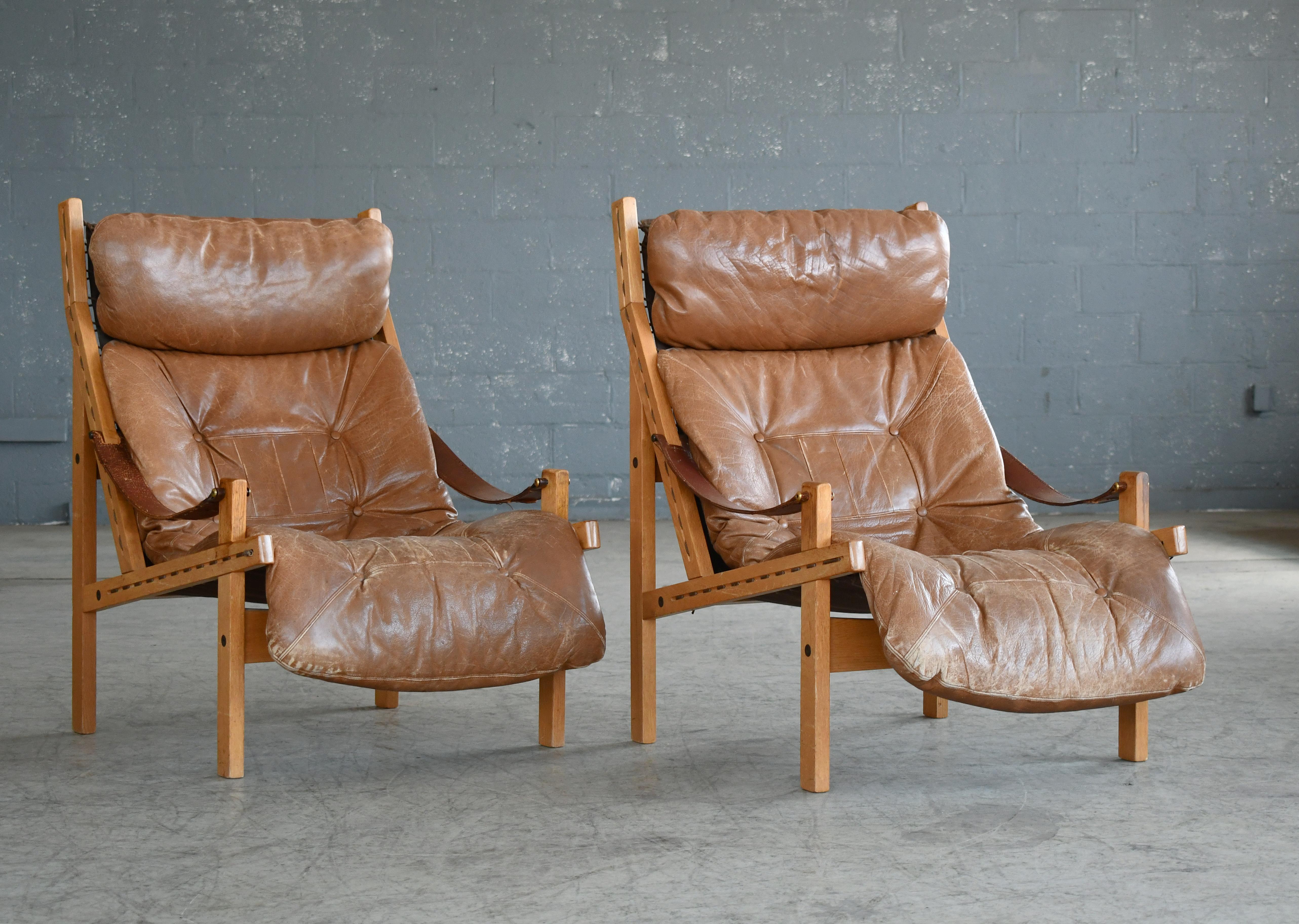 Pair of Midcentury Easy Chair Model Hunter by Torbjørn Afdal in Brown Leather 4