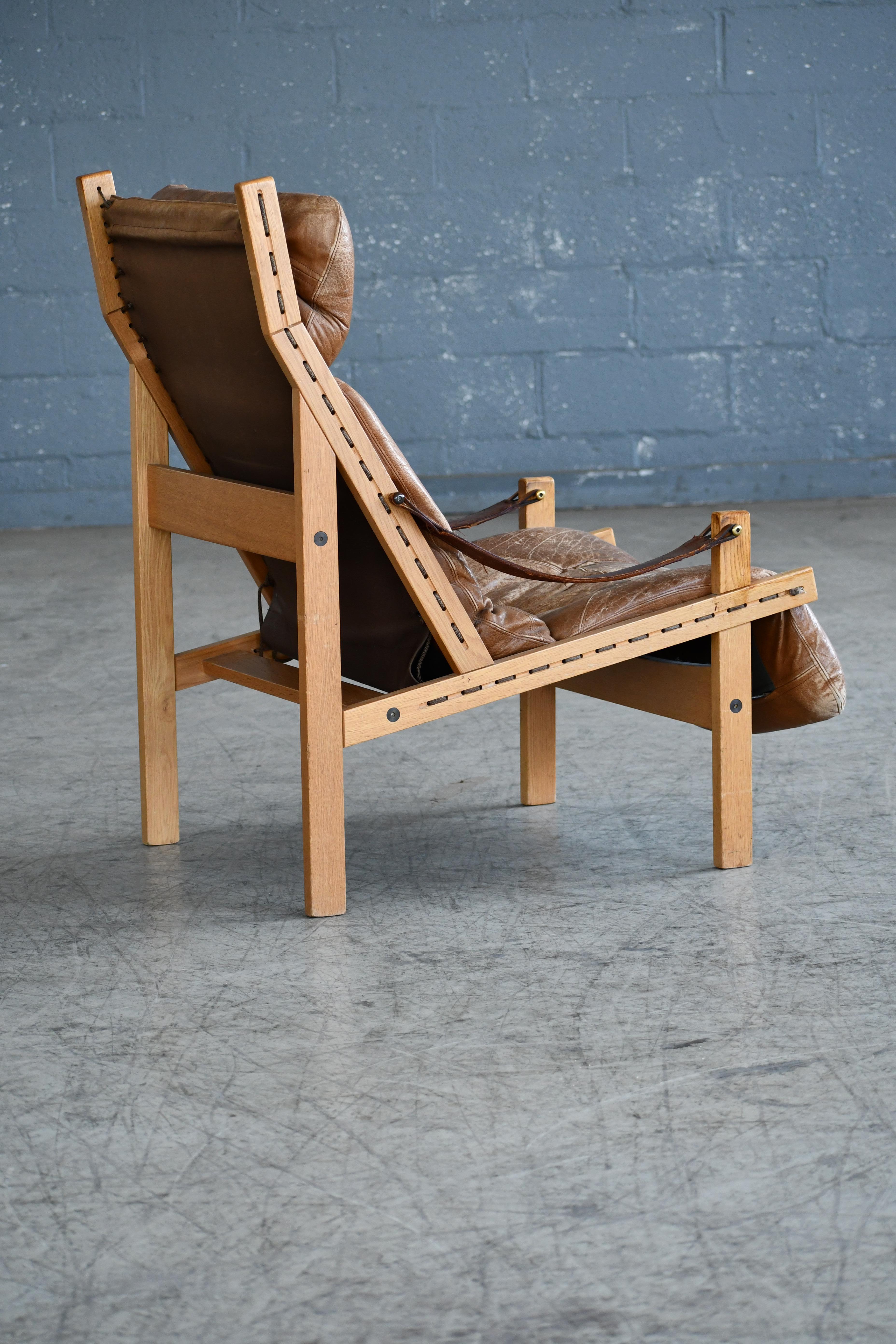 Pair of Midcentury Easy Chair Model Hunter by Torbjørn Afdal in Brown Leather In Good Condition In Bridgeport, CT
