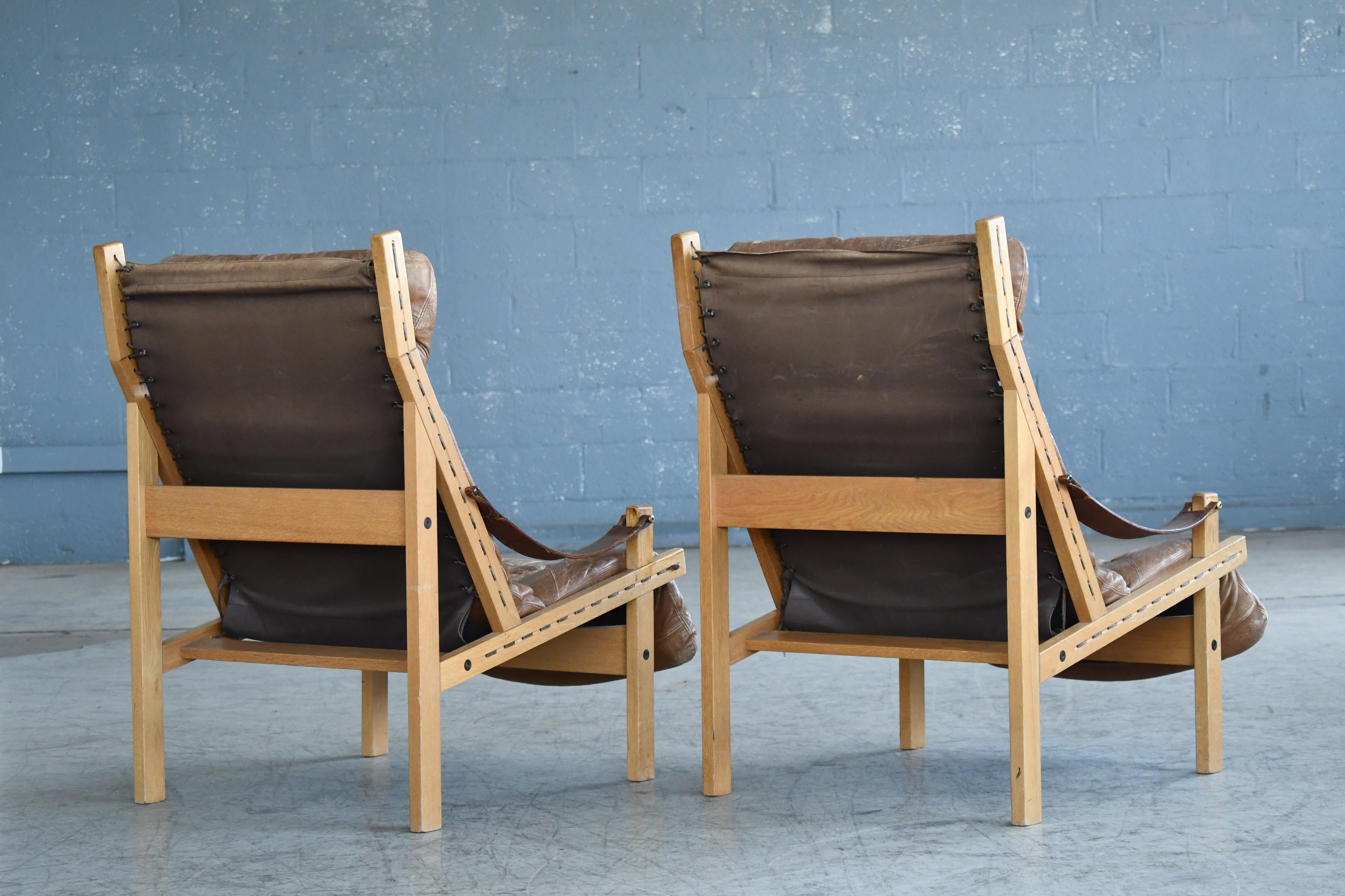 Pair of Midcentury Easy Chair Model Hunter by Torbjørn Afdal in Brown Leather 1