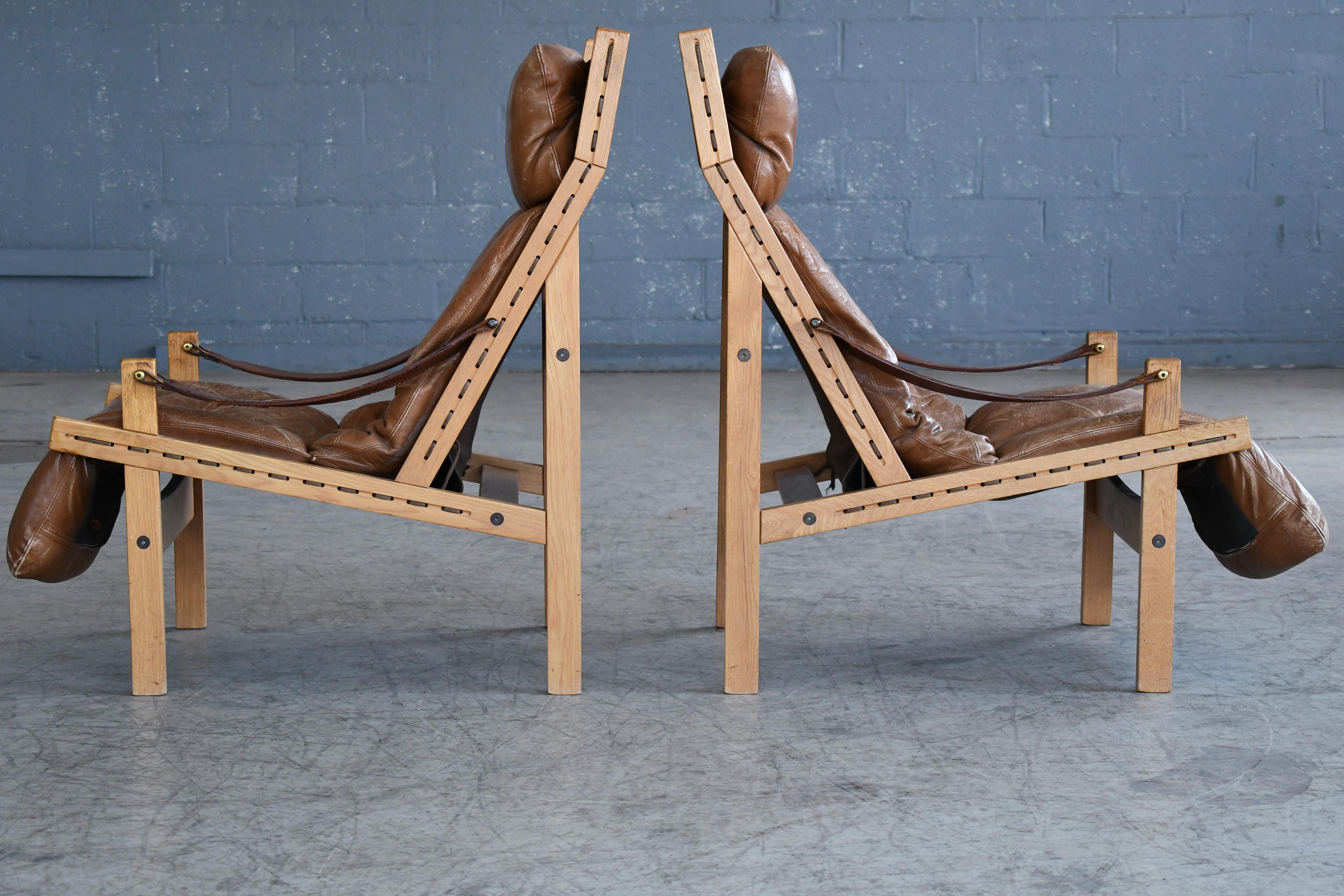 Pair of Midcentury Easy Chair Model Hunter by Torbjørn Afdal in Brown Leather 2