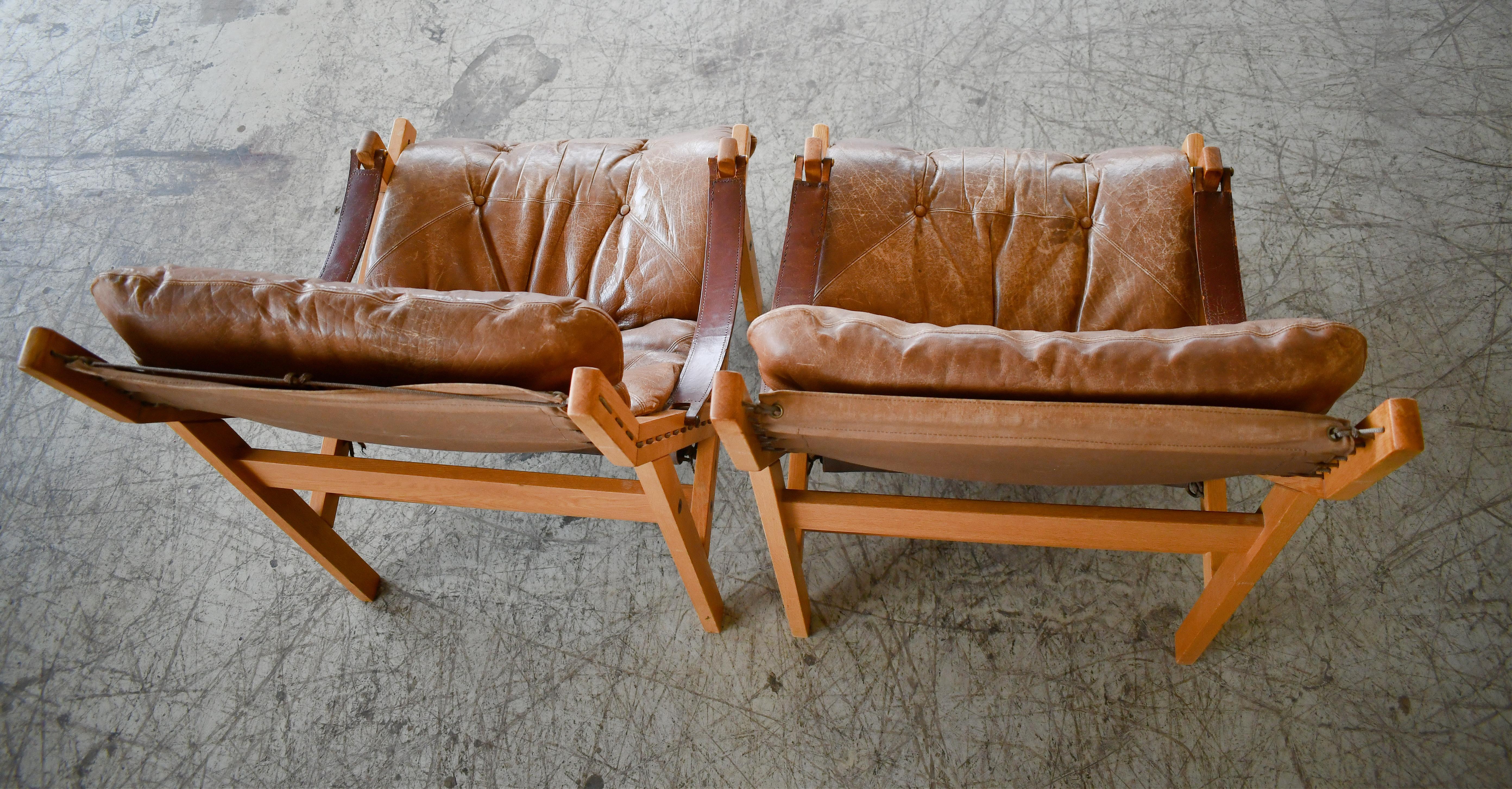 Pair of Midcentury Easy Chair Model Hunter by Torbjørn Afdal in Brown Leather 3