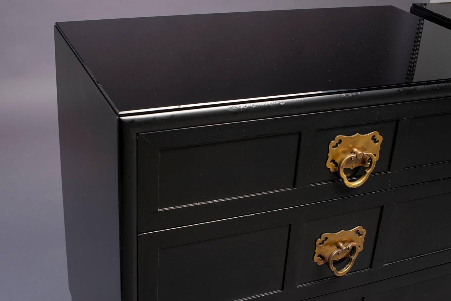 American Pair of Midcentury Ebonized Asian Style Chest of Drawers