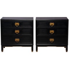 Pair of Midcentury Ebonized Asian Style Chest of Drawers