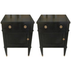 Pair of Midcentury Ebonized Louis XVI Style Nightstands