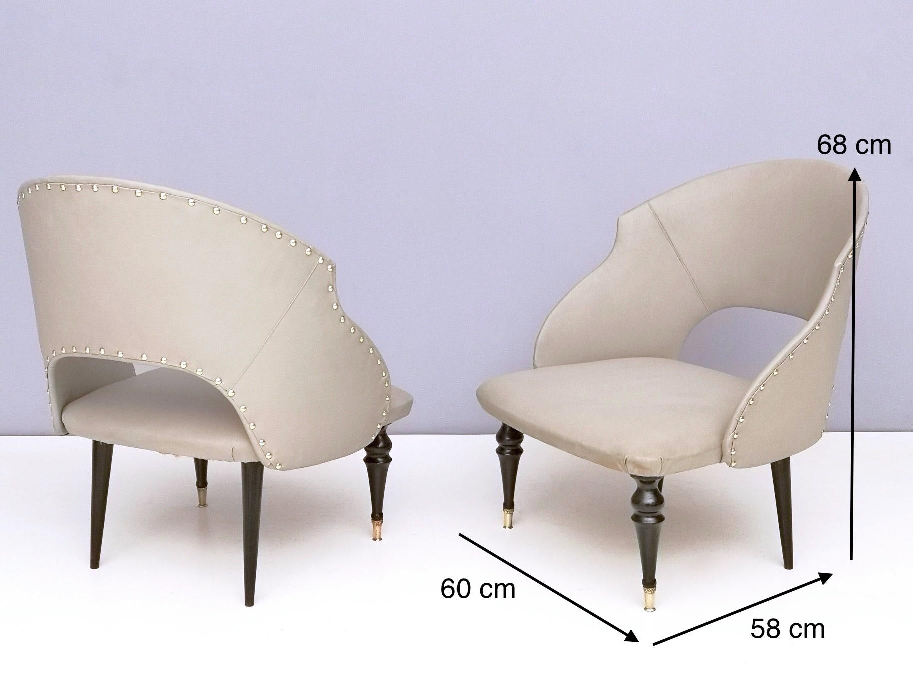 Pair of Mid-Century Ebonized Wood and Gray Skai Lounge Chairs, Italy 2