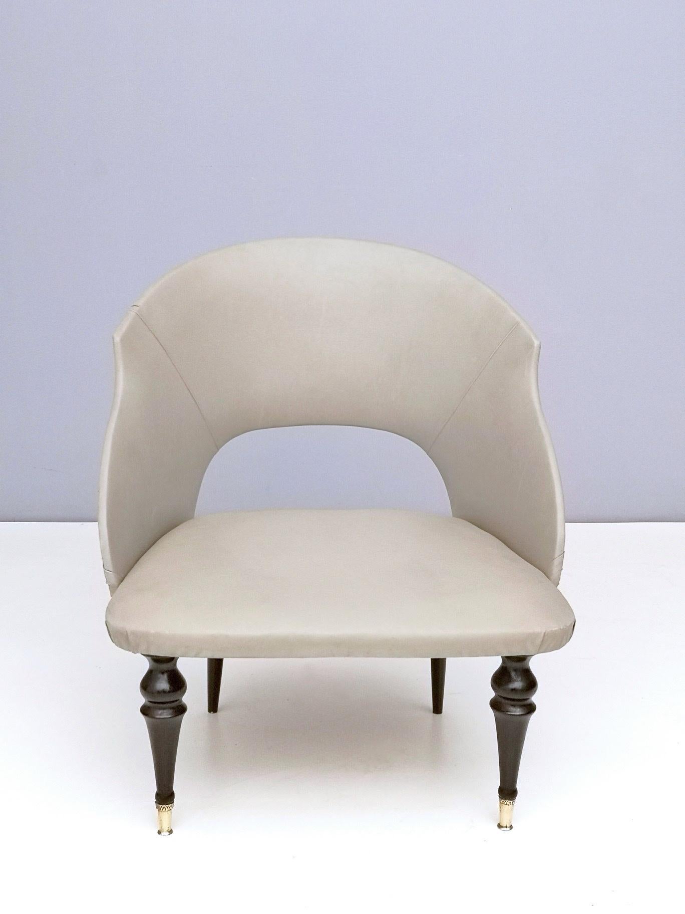Mid-20th Century Pair of Mid-Century Ebonized Wood and Gray Skai Lounge Chairs, Italy