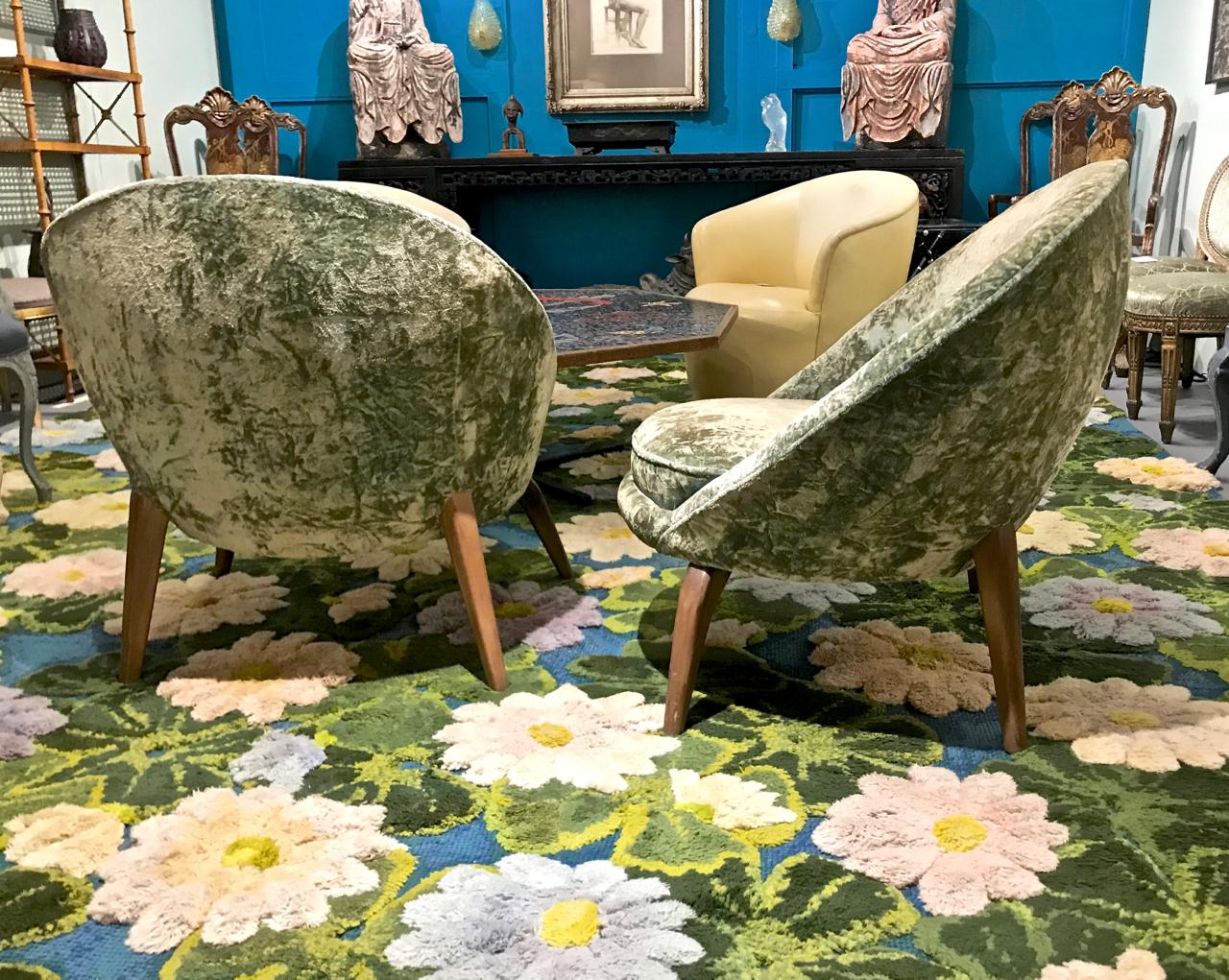 Fabric Pair of Midcentury Egg Chairs Style of Jean Royere