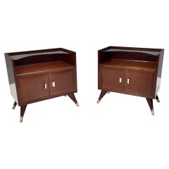 Pair of Midcentury Elegant Wooden Nightstands with a Crystal Top Shelf
