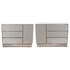 Pair of Midcentury Ello Mirrored Cabinets with Minimalist Handles by Guy Barker