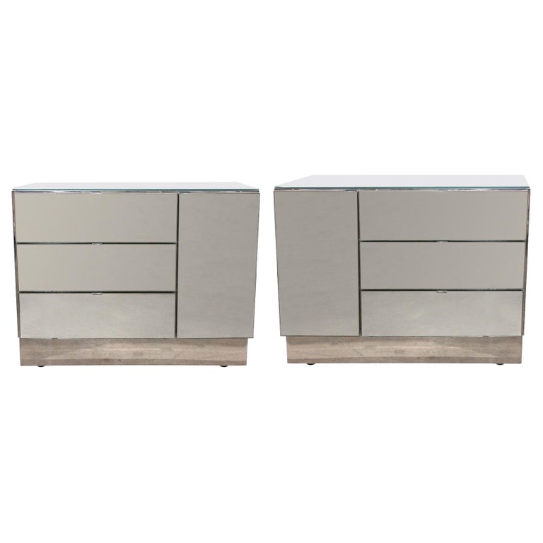 Pair of Midcentury Ello Mirrored with Minimalist Handles by