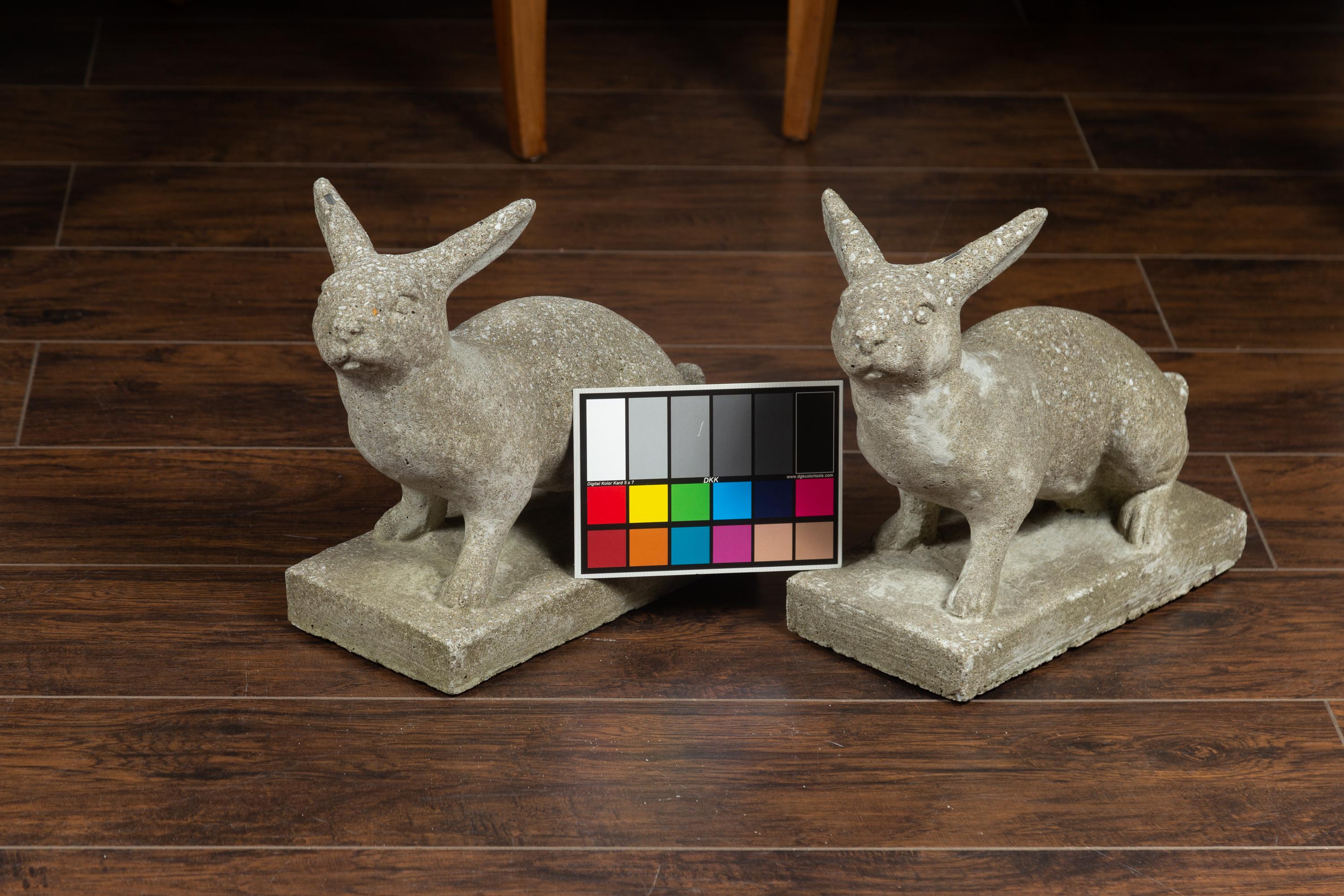 Pair of Midcentury English Concrete Rabbits Sculptures on Rectangular Bases 5