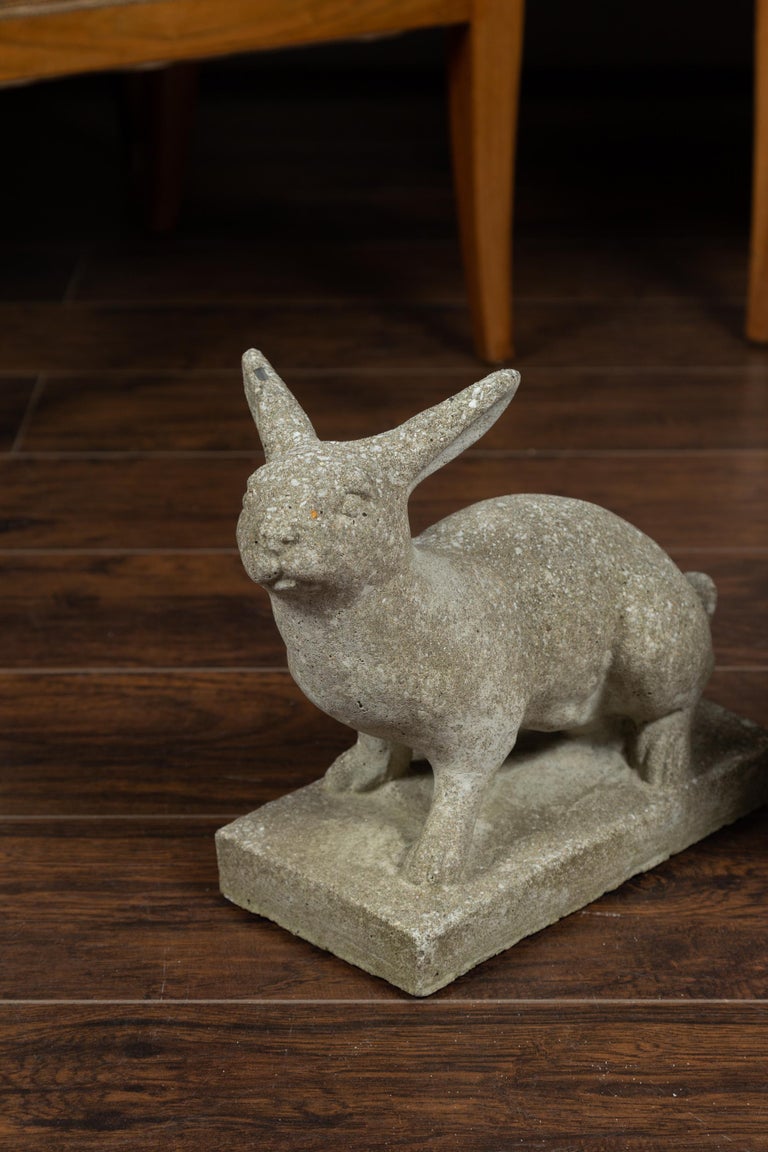 Pair of Midcentury English Concrete Rabbits Sculptures on Rectangular Bases at 1stDibs
