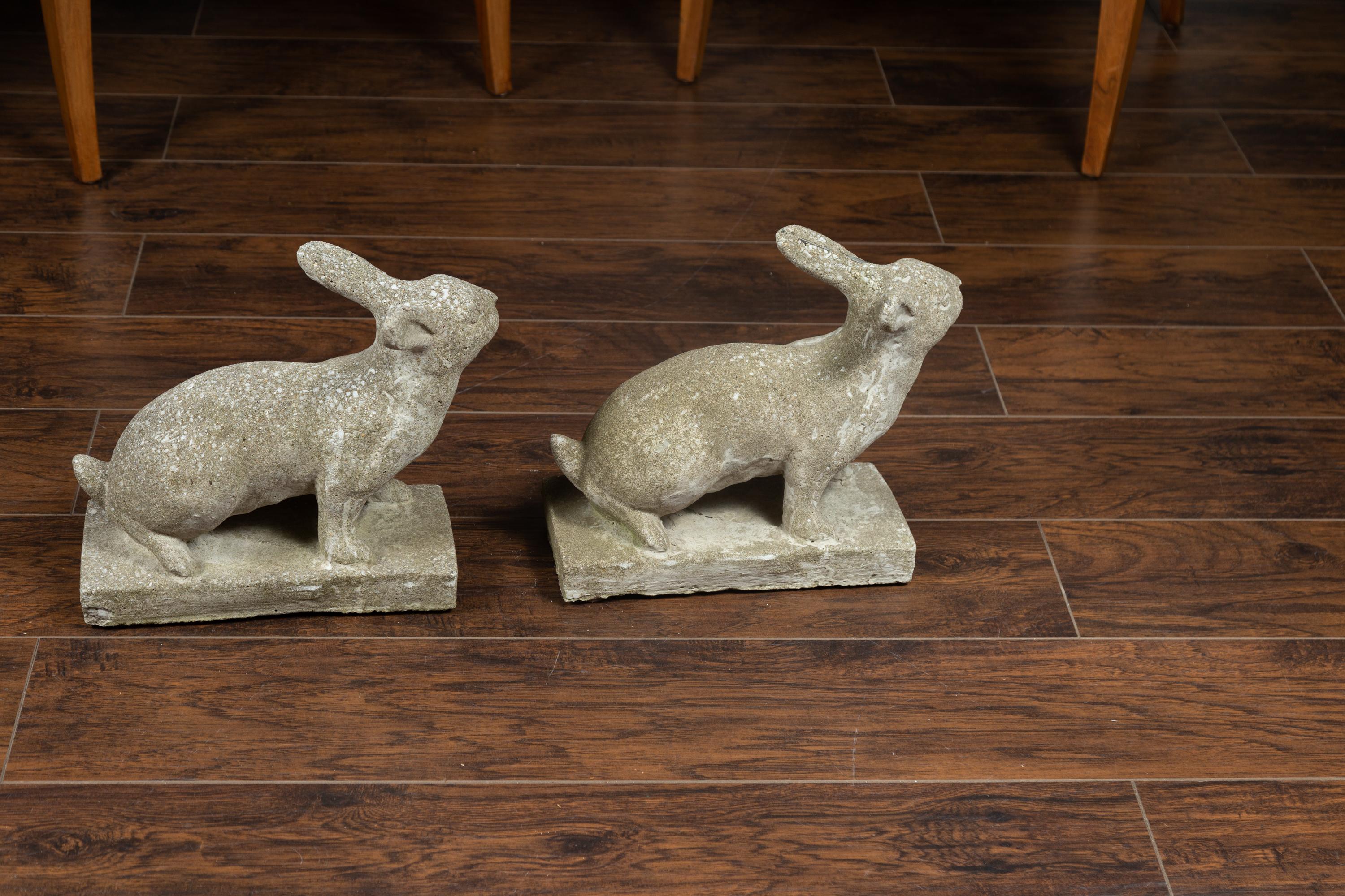 Pair of Midcentury English Concrete Rabbits Sculptures on Rectangular Bases 3