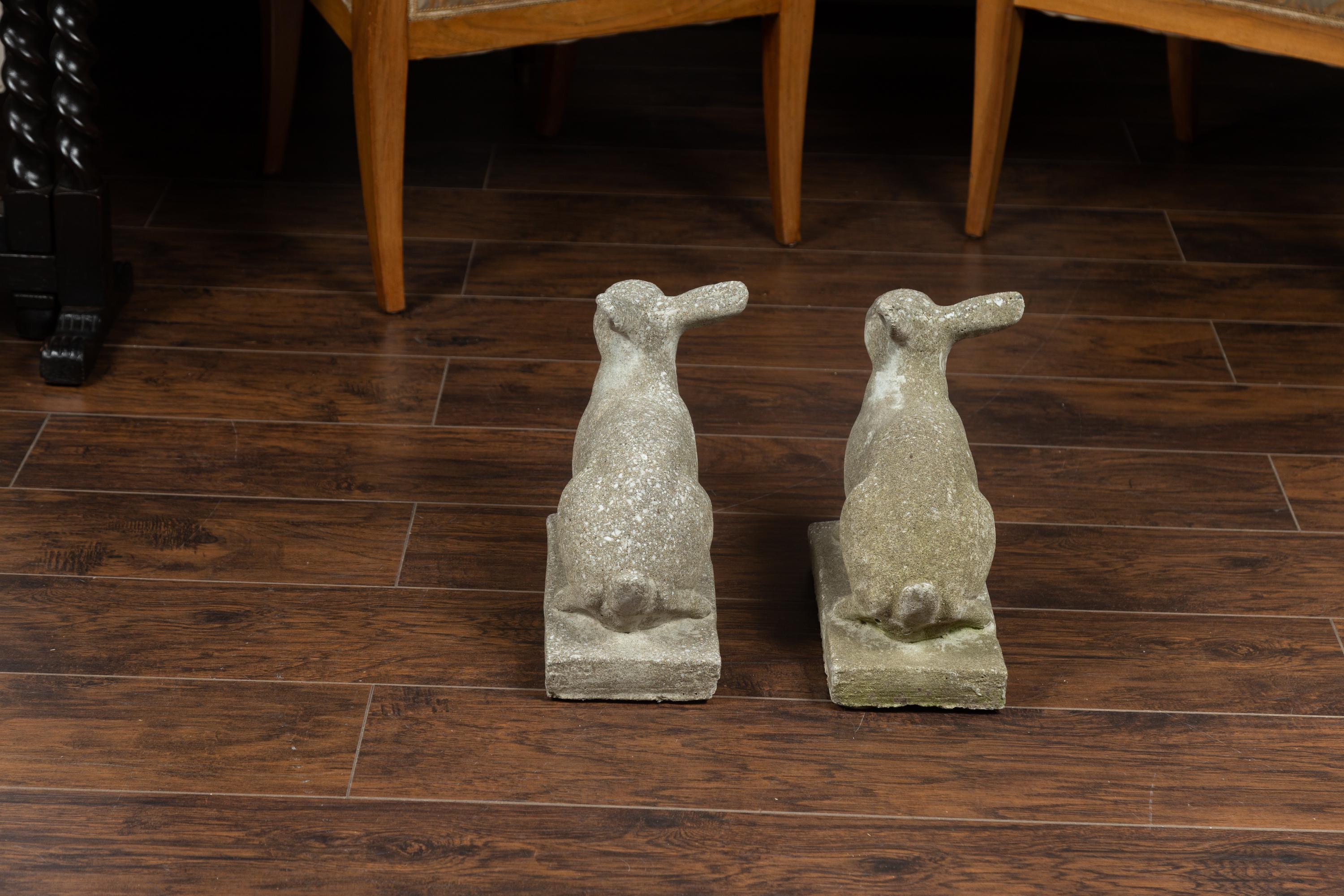 Pair of Midcentury English Concrete Rabbits Sculptures on Rectangular Bases 4