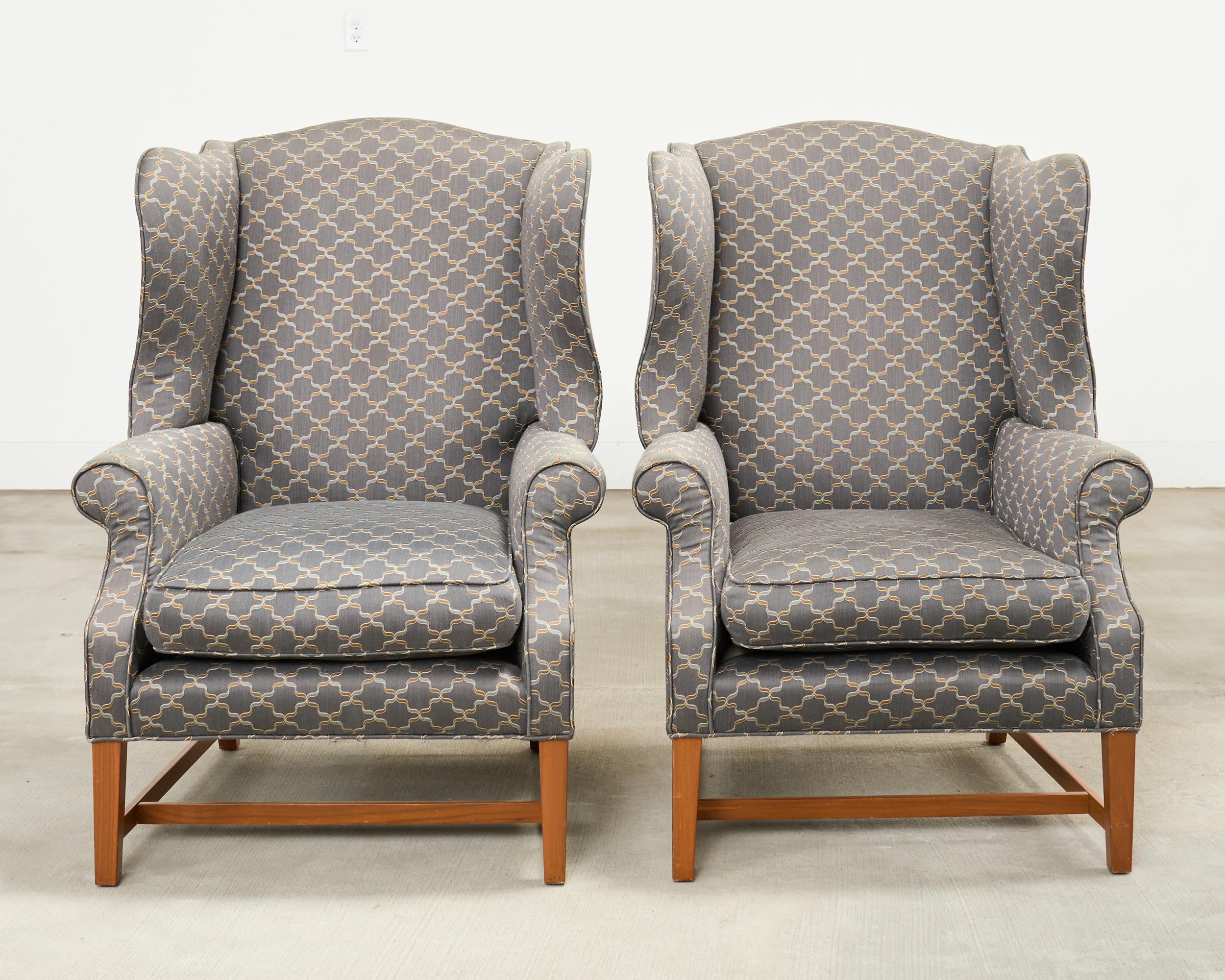 American Pair of Midcentury English Georgian Style Wingback Chairs For Sale