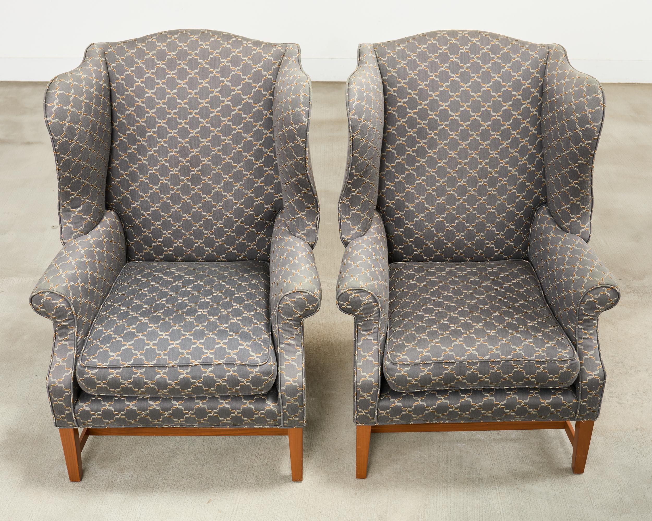 Hand-Crafted Pair of Midcentury English Georgian Style Wingback Chairs For Sale