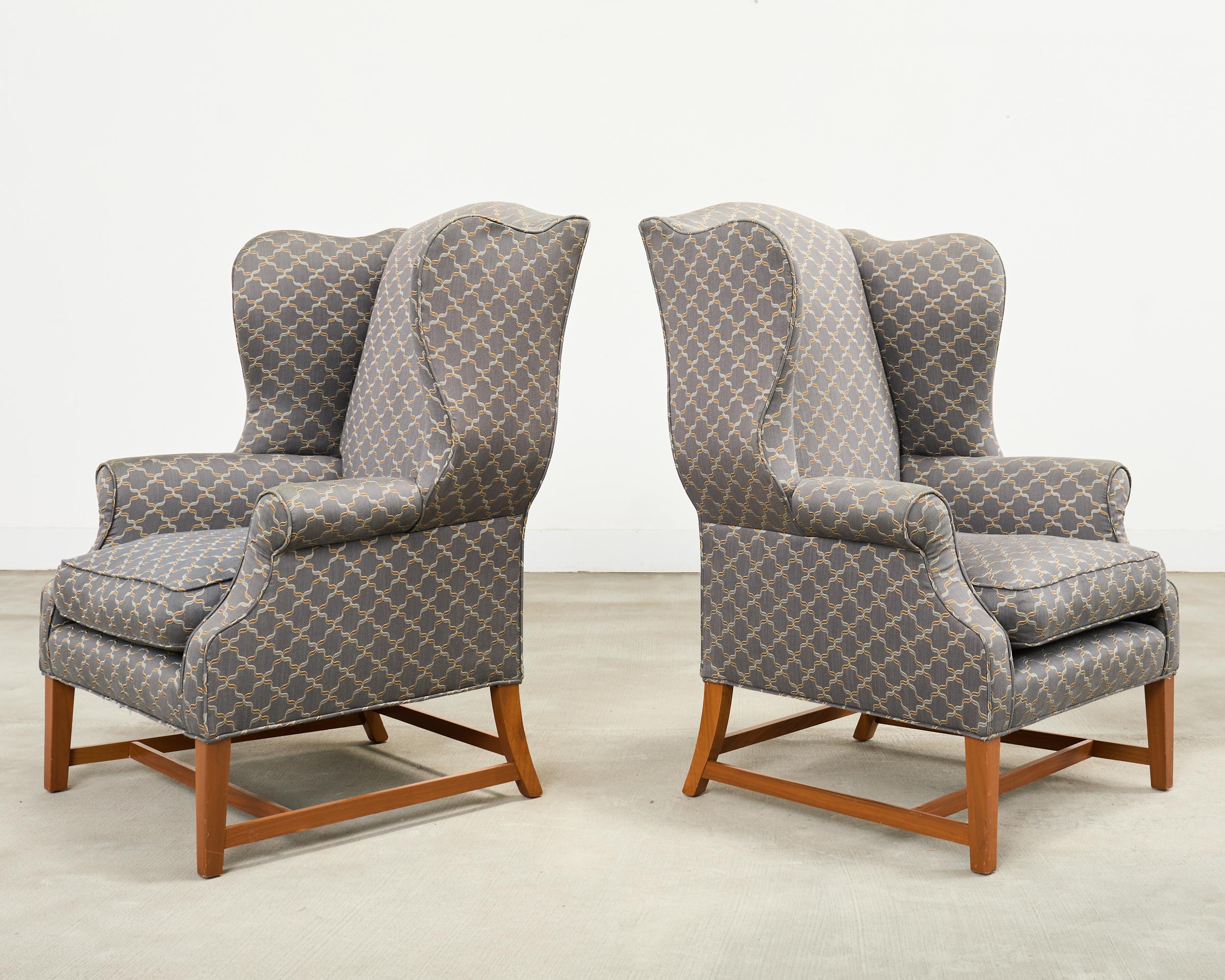 Pair of Midcentury English Georgian Style Wingback Chairs In Good Condition For Sale In Rio Vista, CA
