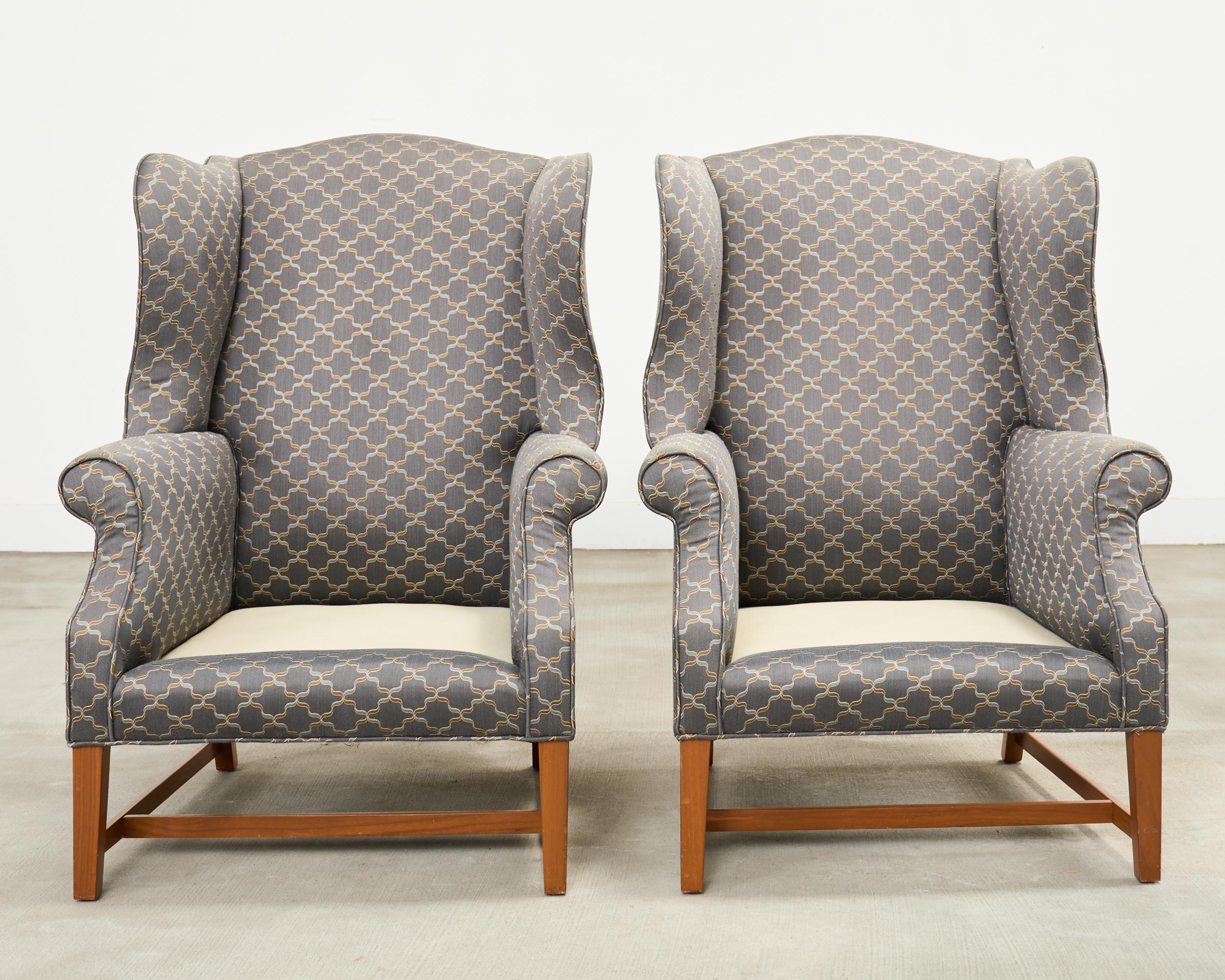 Pair of Midcentury English Georgian Style Wingback Chairs For Sale 1
