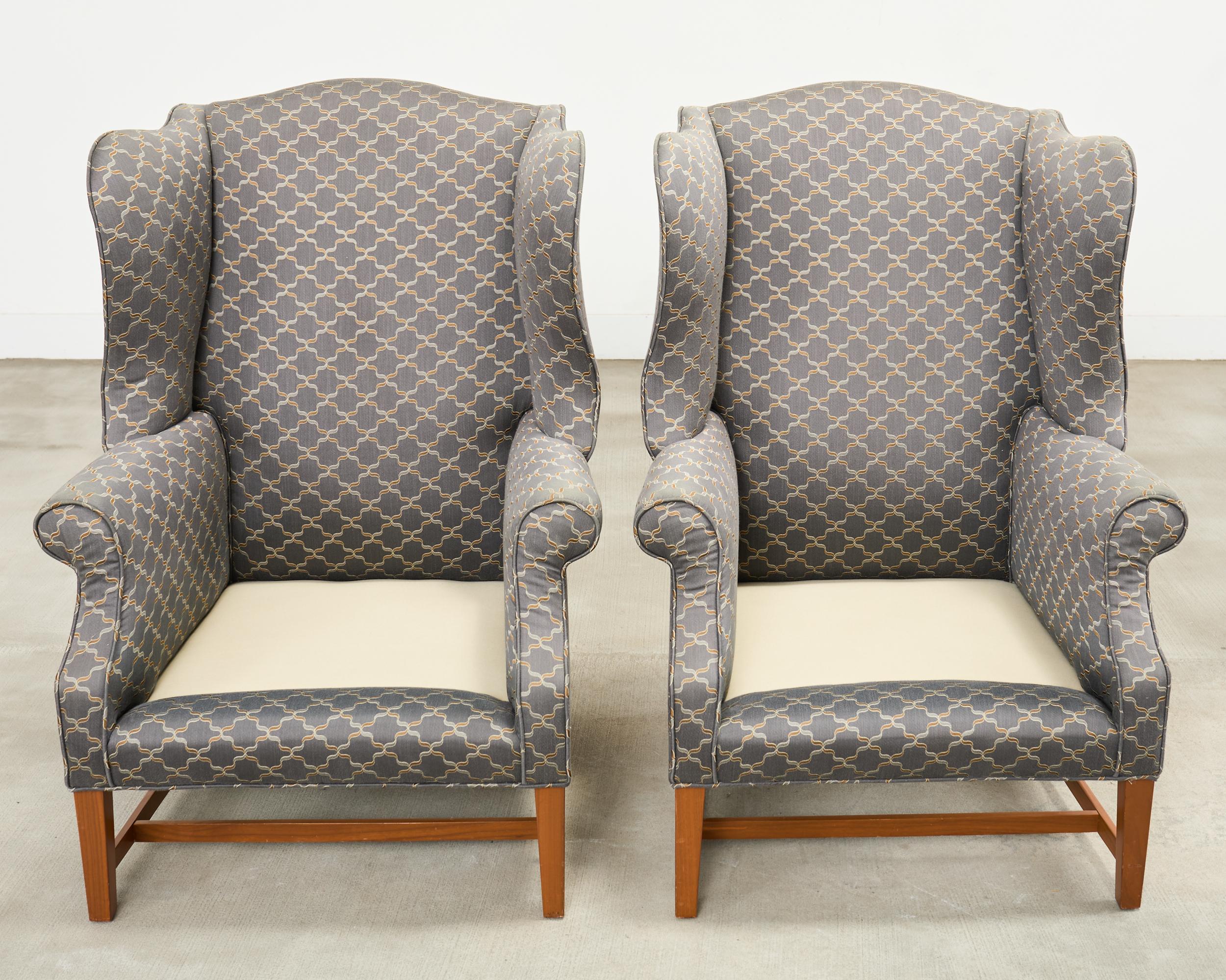 Pair of Midcentury English Georgian Style Wingback Chairs For Sale 2