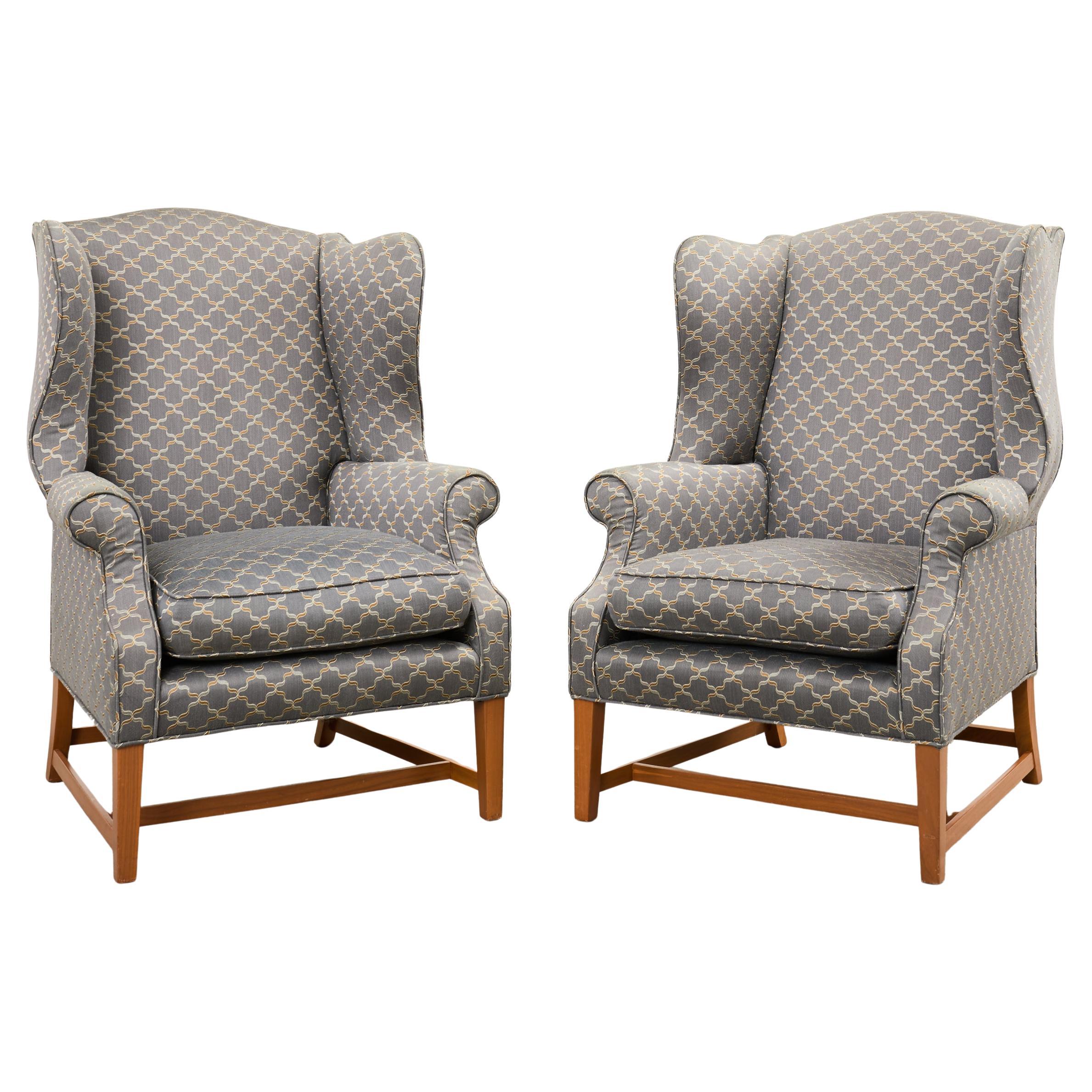 Pair of Midcentury English Georgian Style Wingback Chairs For Sale