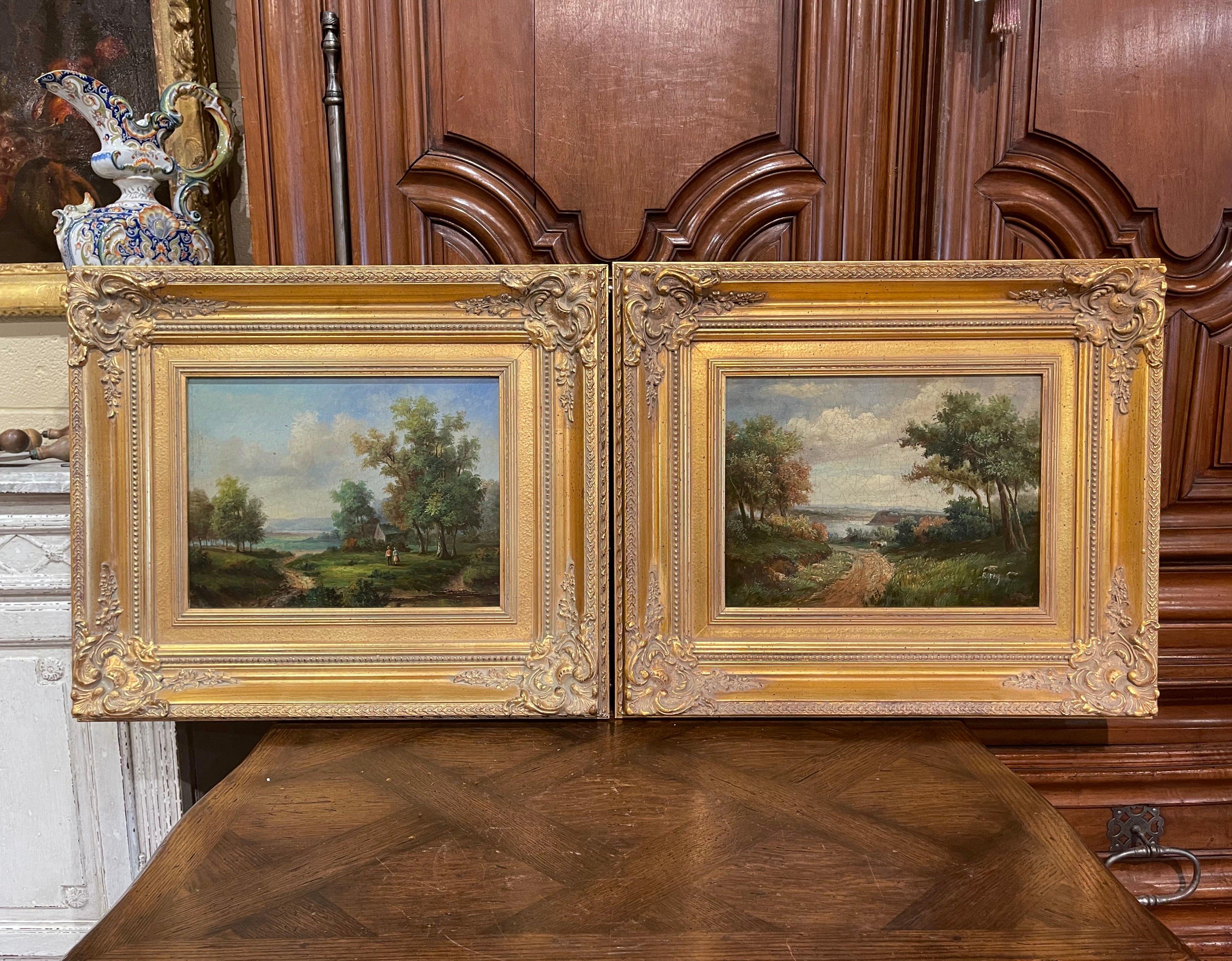 Pair of Midcentury English Pastoral Oil on Canvas Paintings in Gilt Frames 2