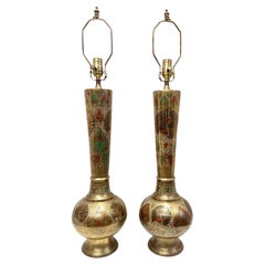 Pair of Midcentury Etched Brass Lamps
