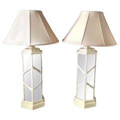 Pair of Midcentury Faux Bamboo and Mirrored Lamps