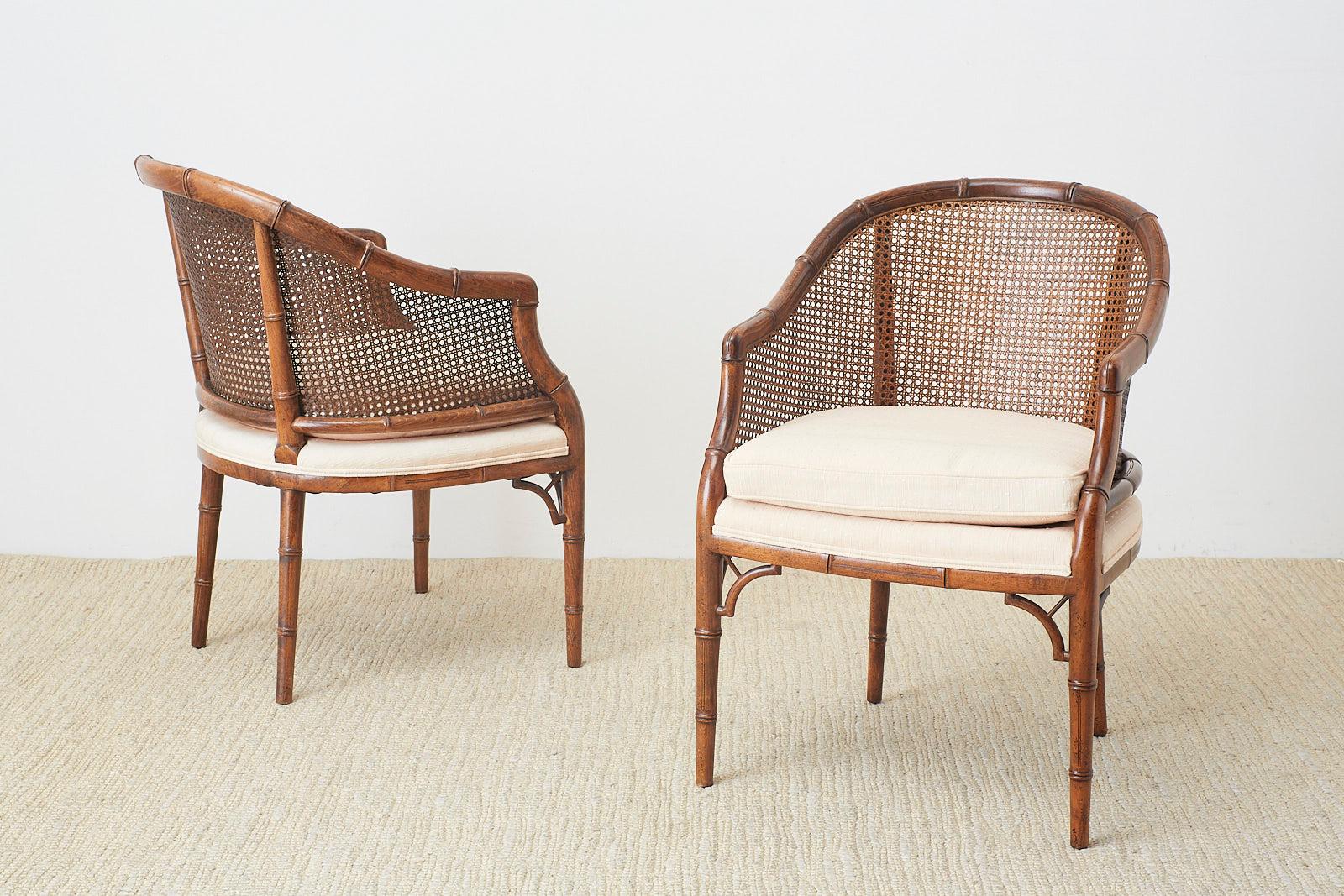 Pair of Midcentury Faux-Bamboo Caned Barrel Chairs 6