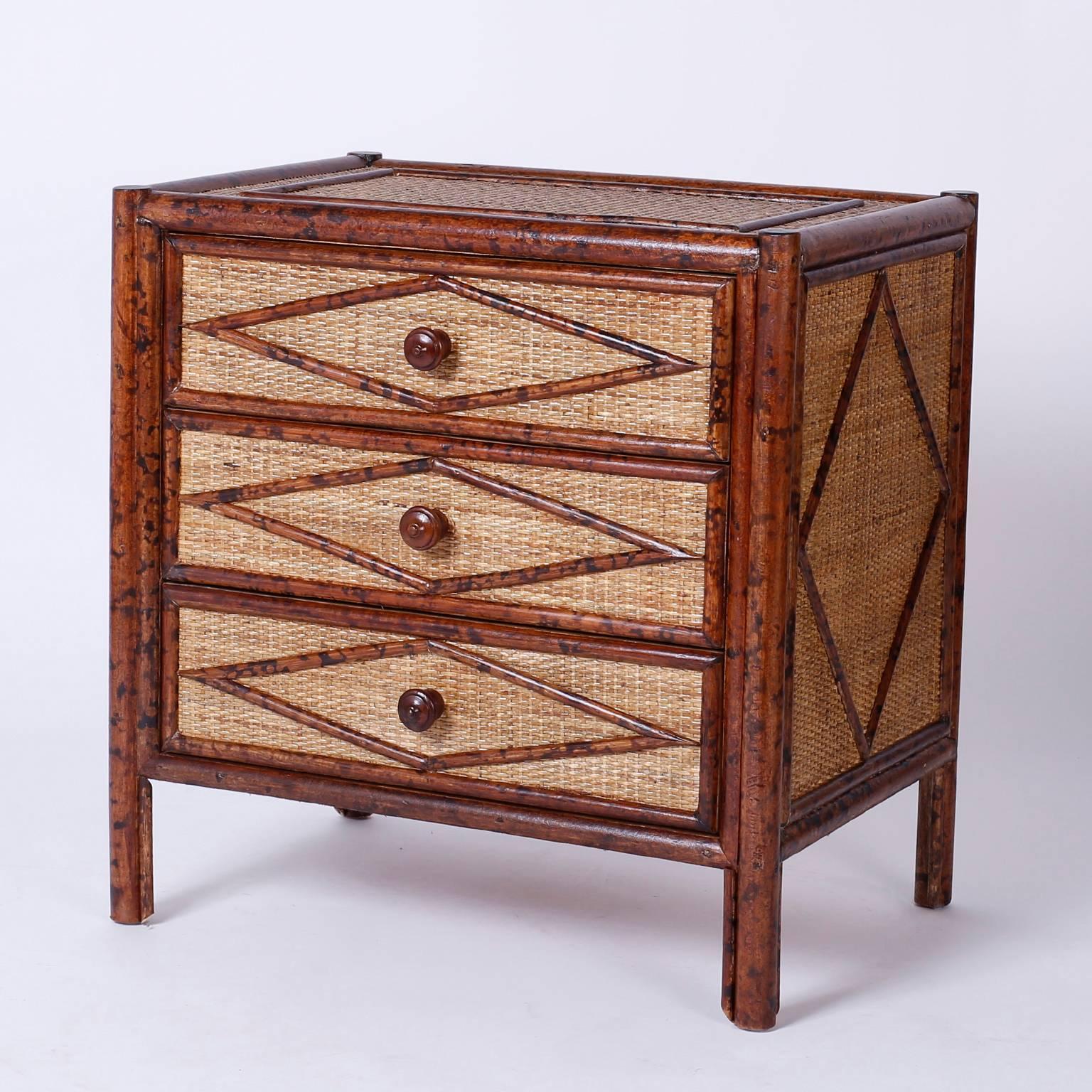 British Colonial Pair of Midcentury Faux Bamboo Nightstands or Chests