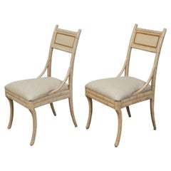 Pair of Midcentury Faux Bamboo Side Chairs with Saber Legs and New Upholstery