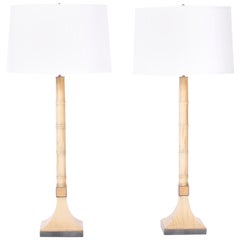 Pair of Midcentury Faux Bamboo Tole Table Lamp