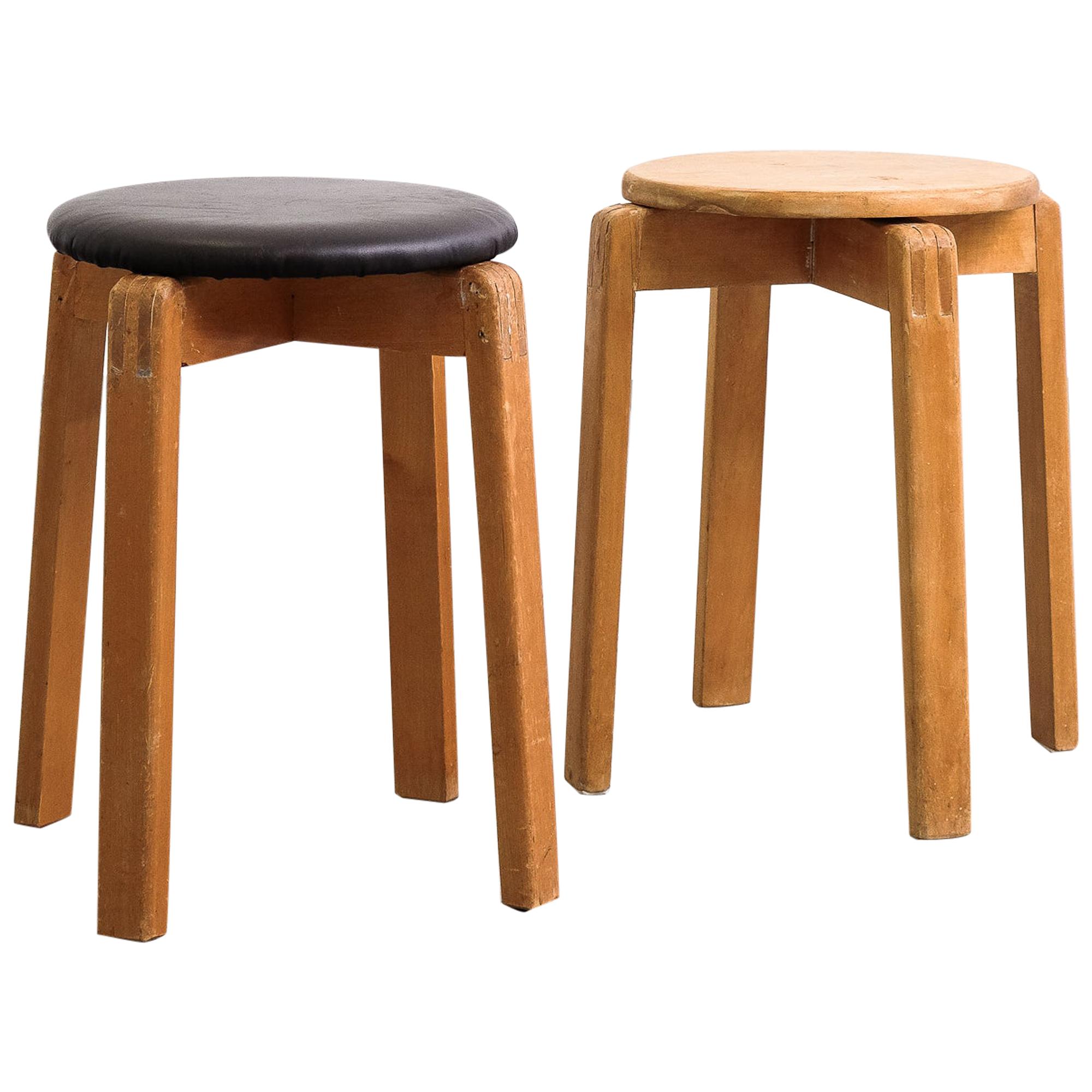 Pair of Midcentury Finnish Patinated Wooden Stools